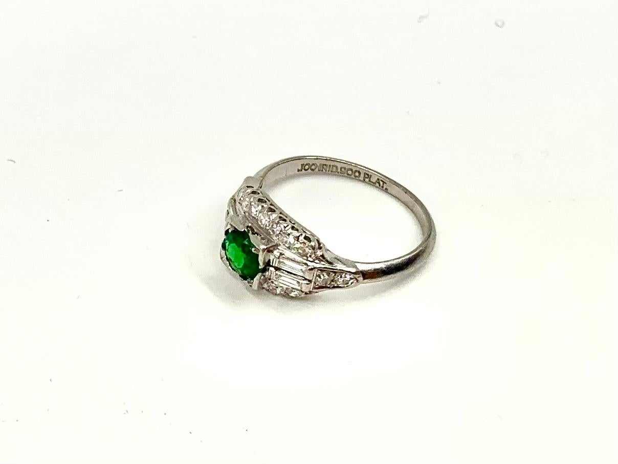 Very Fine Art Deco .80TCW Demantoid Garnet Diamond Platinum Engagement Ring For Sale 3