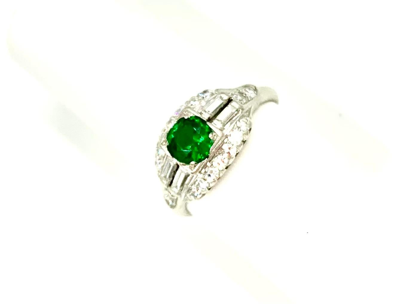 Very Fine Art Deco .80TCW Demantoid Garnet Diamond Platinum Engagement Ring For Sale 4