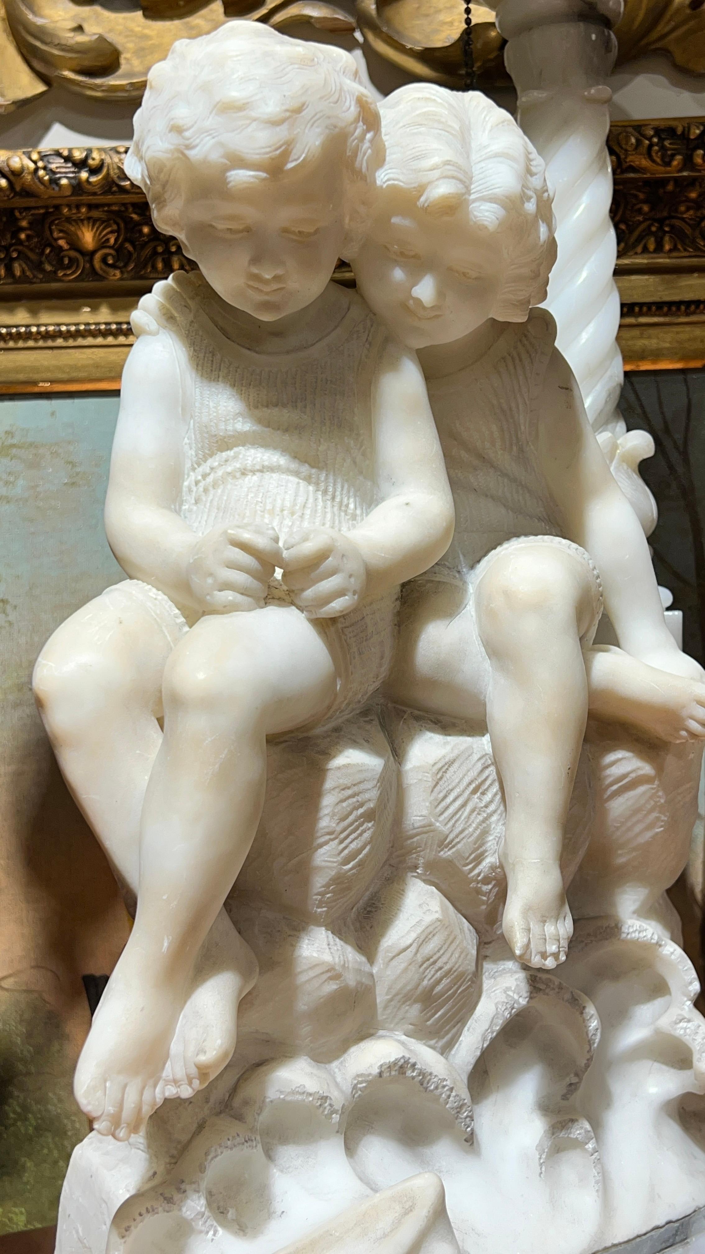 Très belle art déco  Lampe figurative italienne sculptée en albâtre de Gaspar Mascagni en vente 5