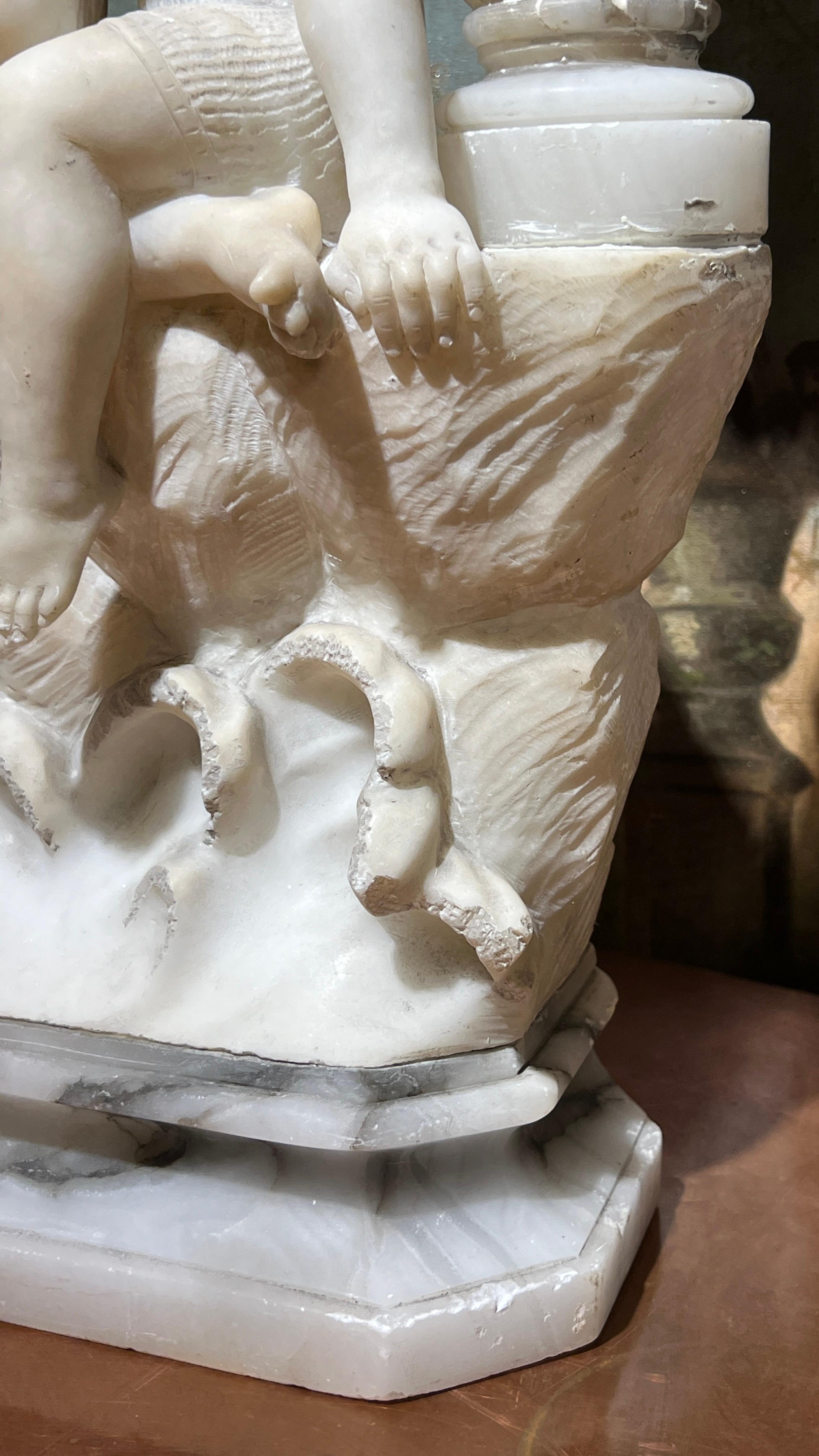 Albâtre Très belle art déco  Lampe figurative italienne sculptée en albâtre de Gaspar Mascagni en vente