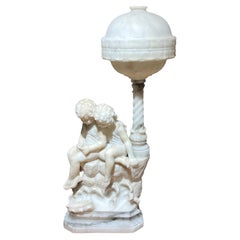 Antique Very fine Art Deco  Italian Alabaster Carved Figurative Lamp by Gaspar Mascagni