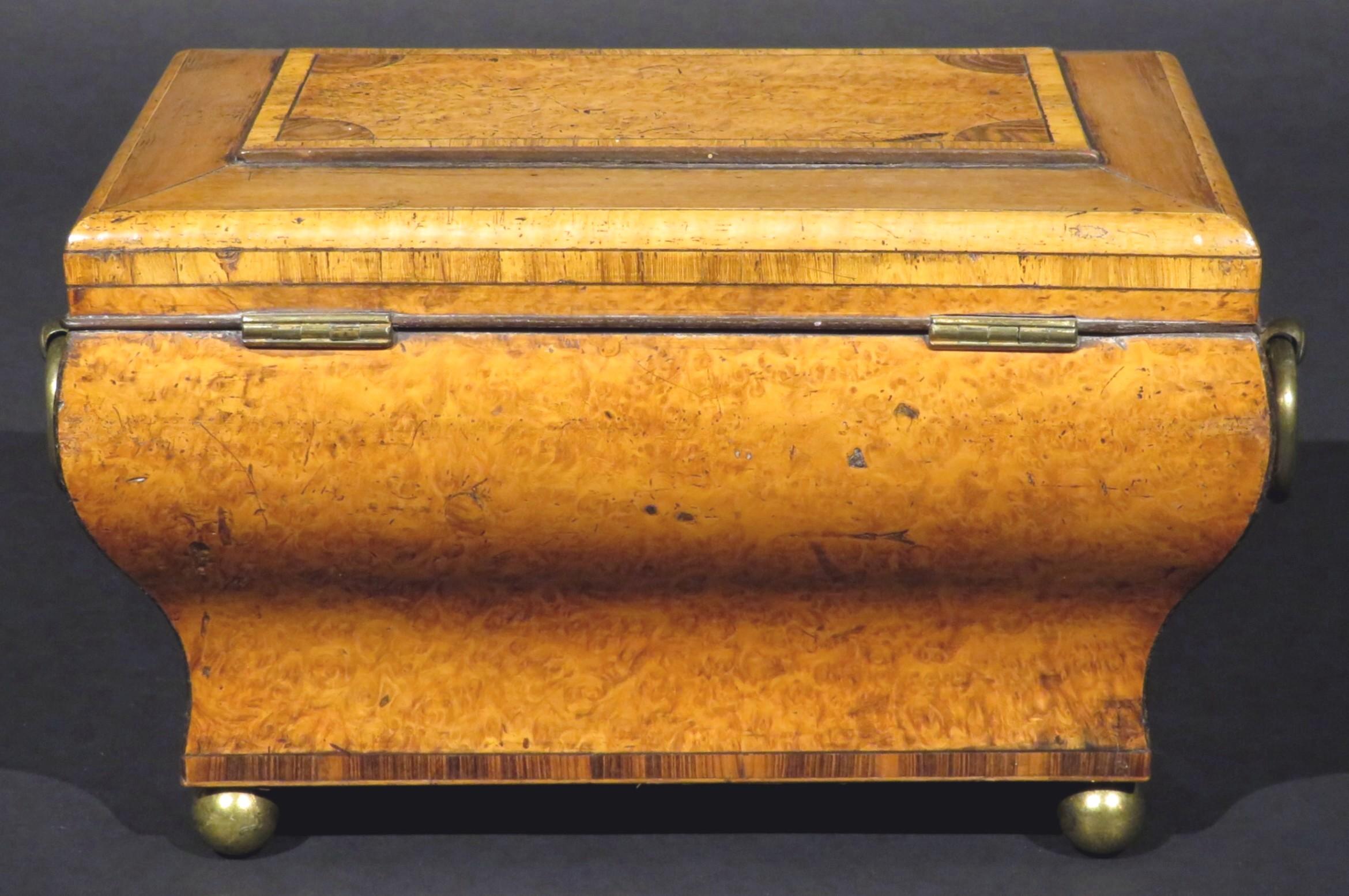 Very Fine Biedermeier Period Tea Caddy of Bombe Form in Exotic Woods, circa 1830 For Sale 2