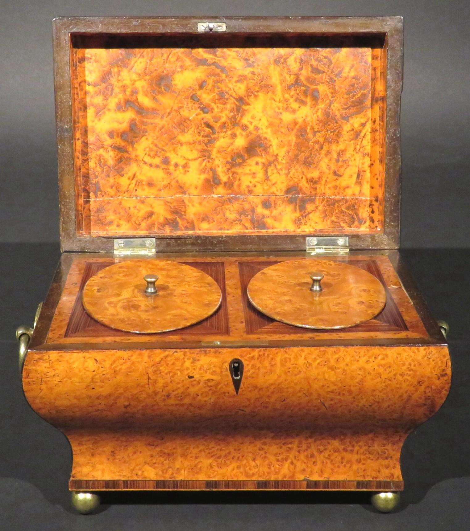 Very Fine Biedermeier Period Tea Caddy of Bombe Form in Exotic Woods, circa 1830 For Sale 3