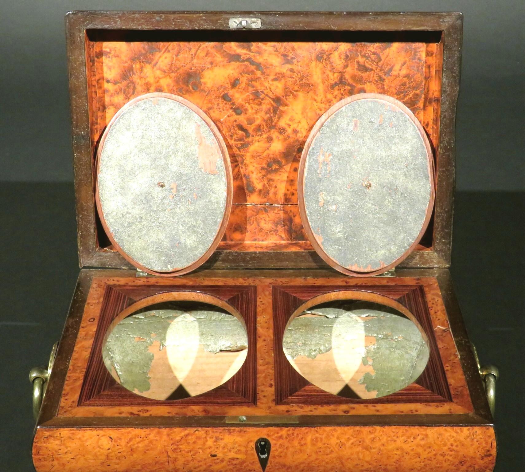 Very Fine Biedermeier Period Tea Caddy of Bombe Form in Exotic Woods, circa 1830 For Sale 4