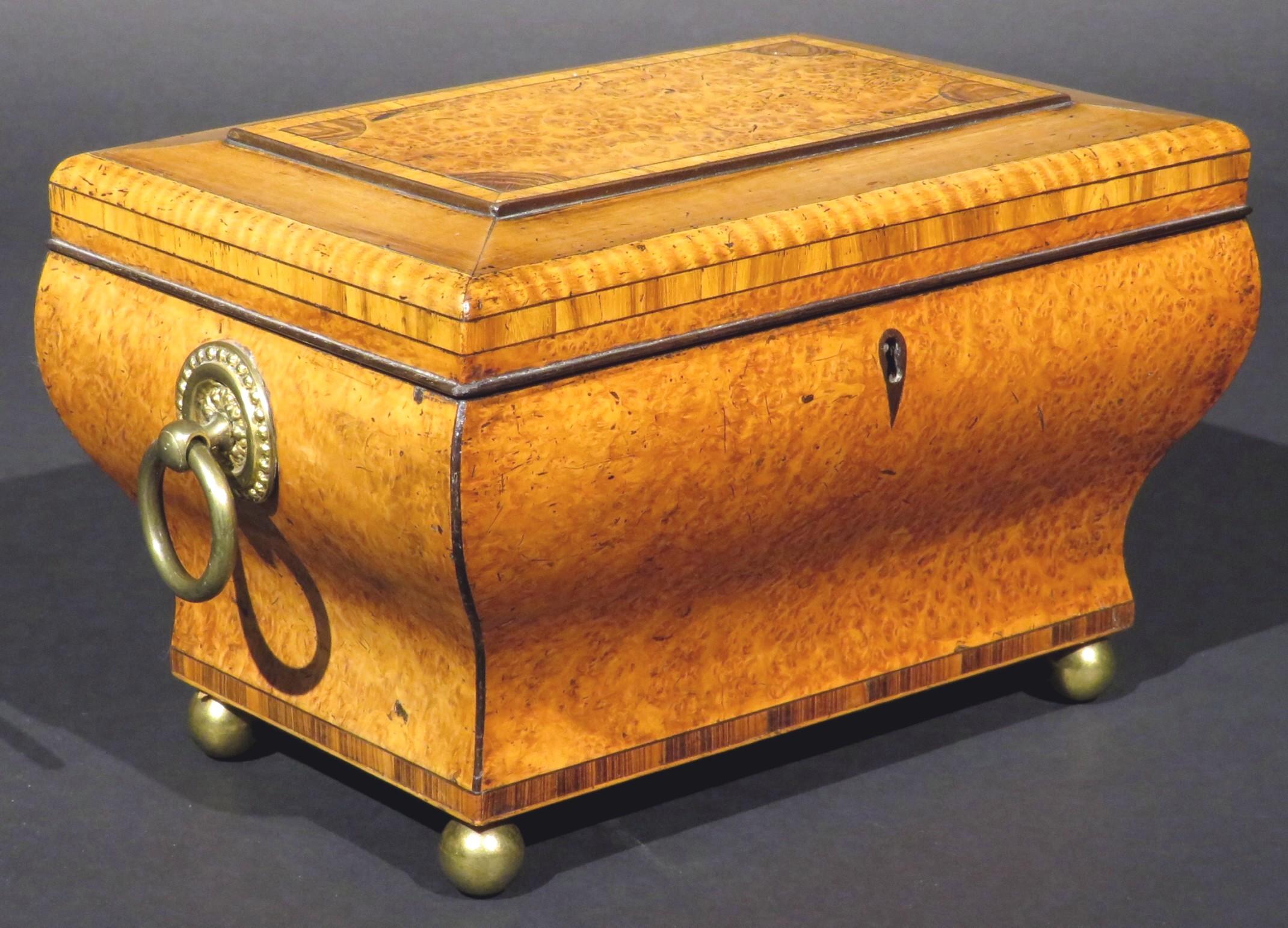 Inlay Very Fine Biedermeier Period Tea Caddy of Bombe Form in Exotic Woods, circa 1830 For Sale