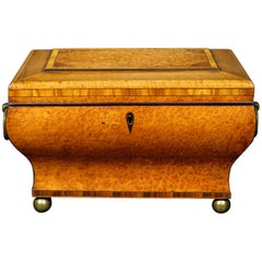 Very Fine Biedermeier Period Tea Caddy of Bombe Form in Exotic Woods, circa 1830
