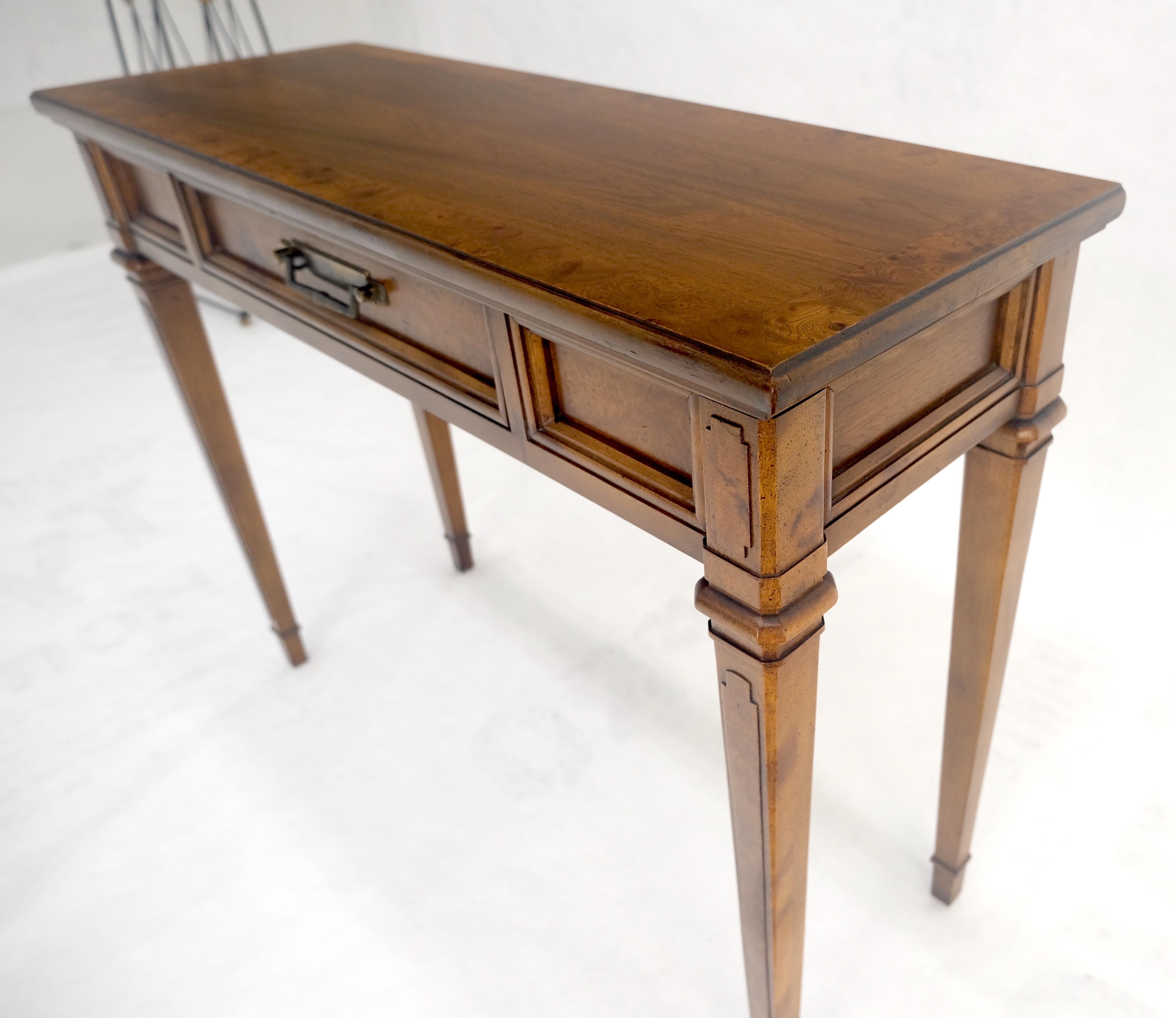 Very Fine Burl Wood  Compact One Drawer Tapered Legs 36