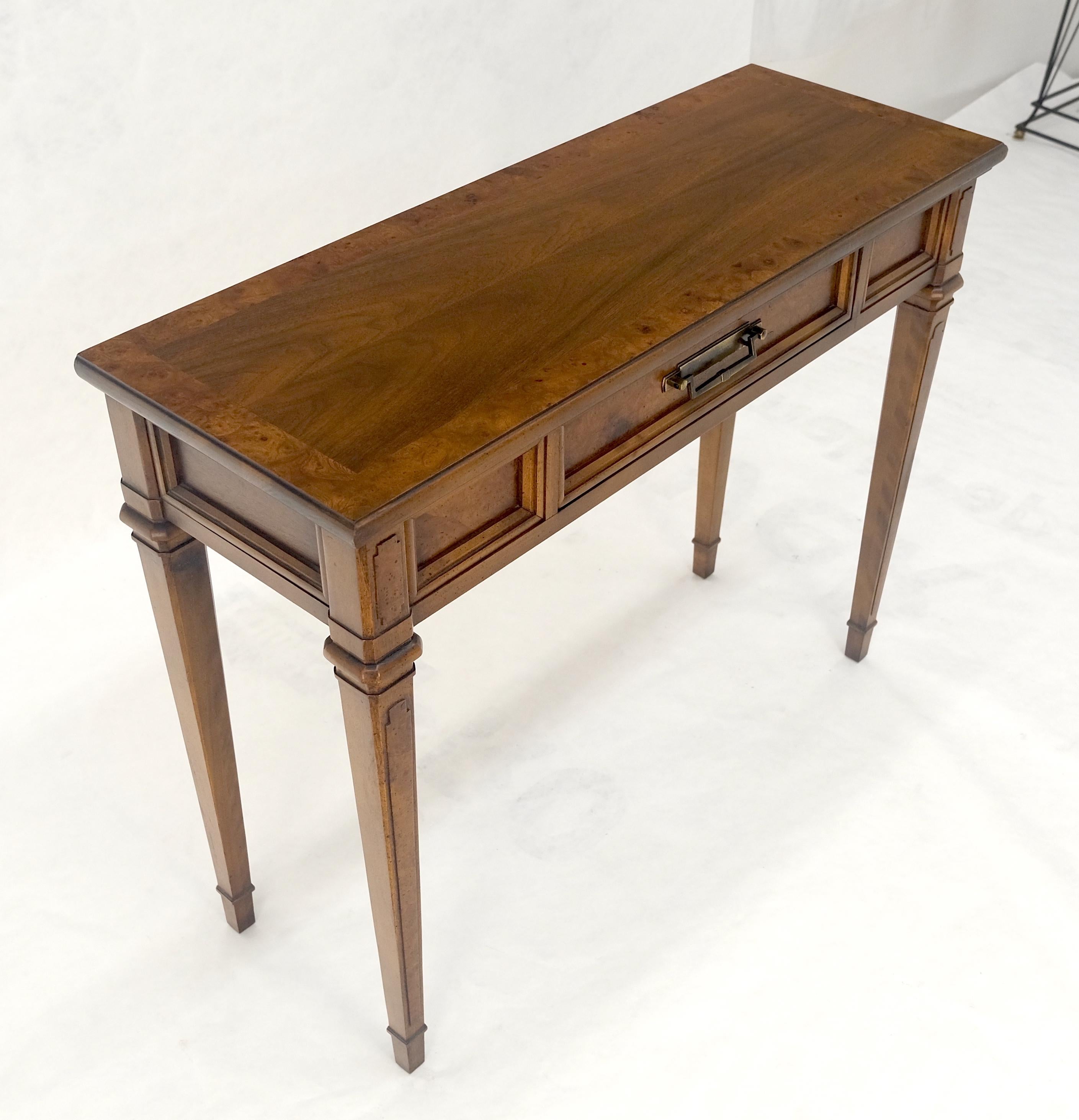 Very Fine Burl Wood  Compact One Drawer Tapered Legs 36