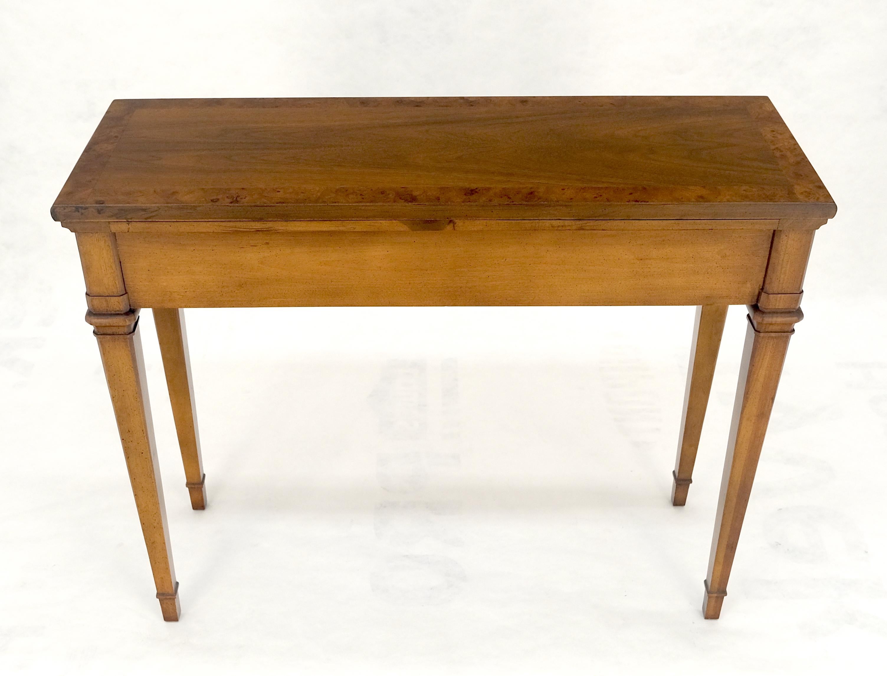 Very Fine Burl Wood  Compact One Drawer Tapered Legs 36