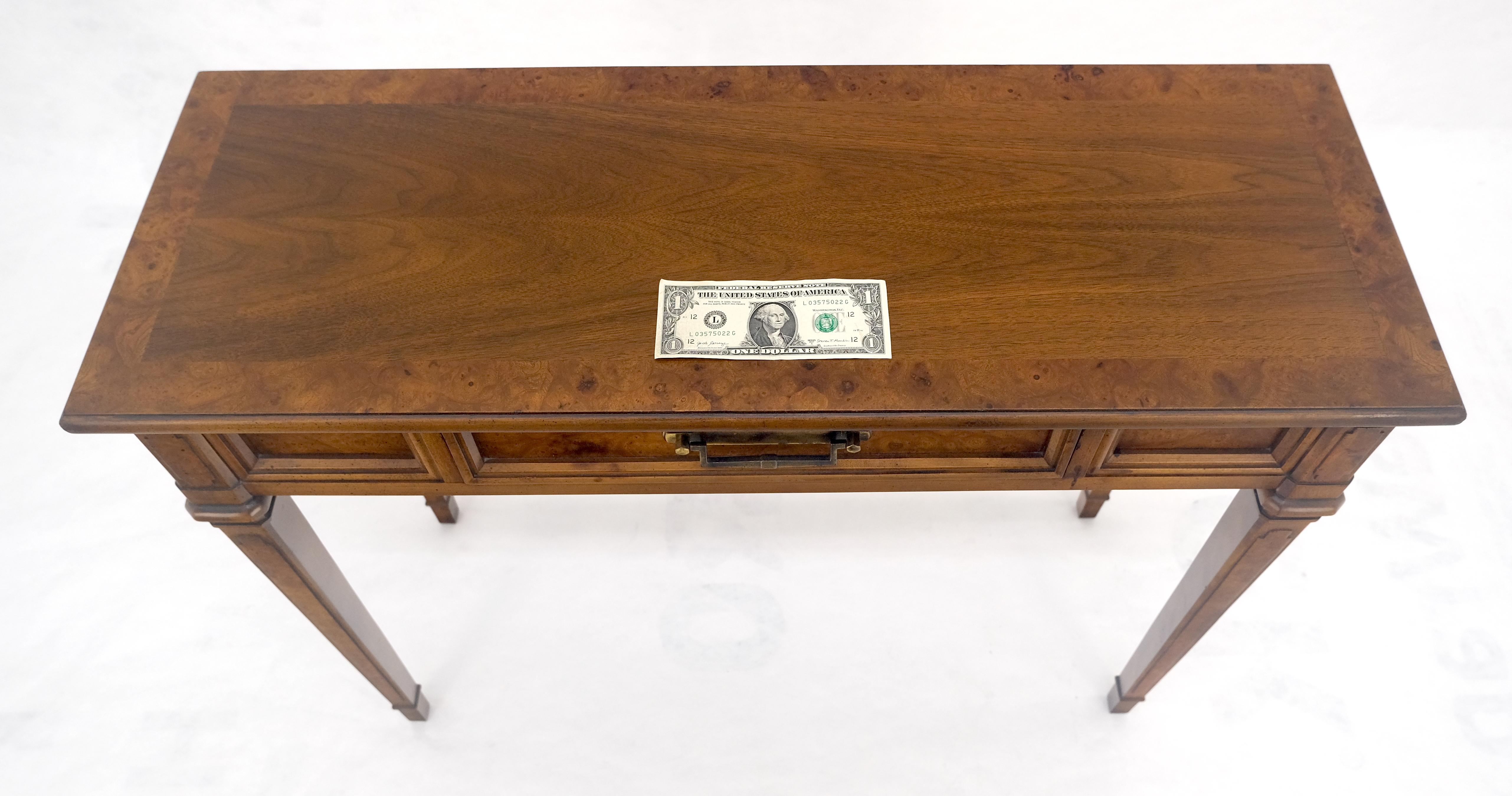 Very Fine Burl Wood  Compact One Drawer Tapered Legs 36