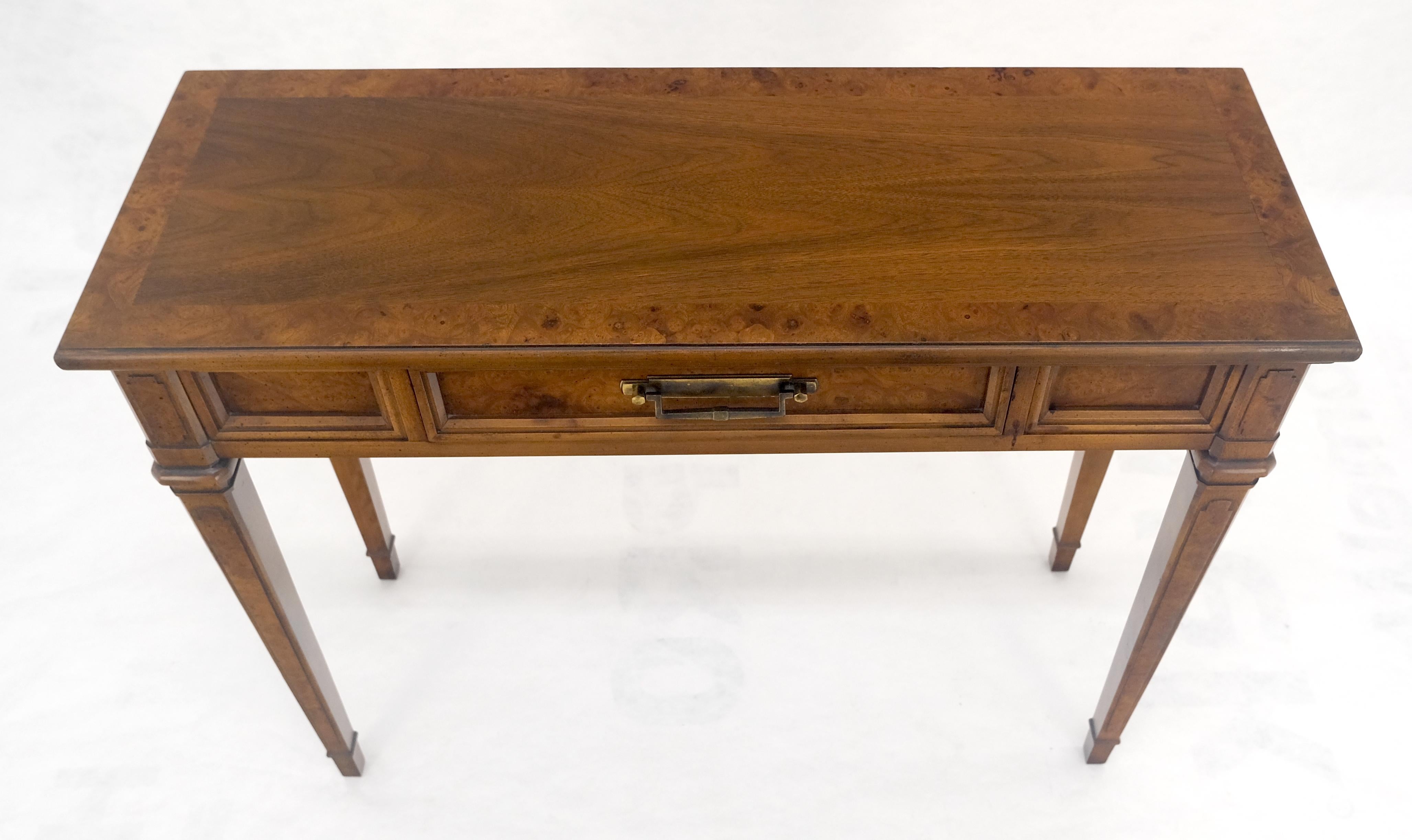 Mid-Century Modern Very Fine Burl Wood  Compact One Drawer Tapered Legs 36
