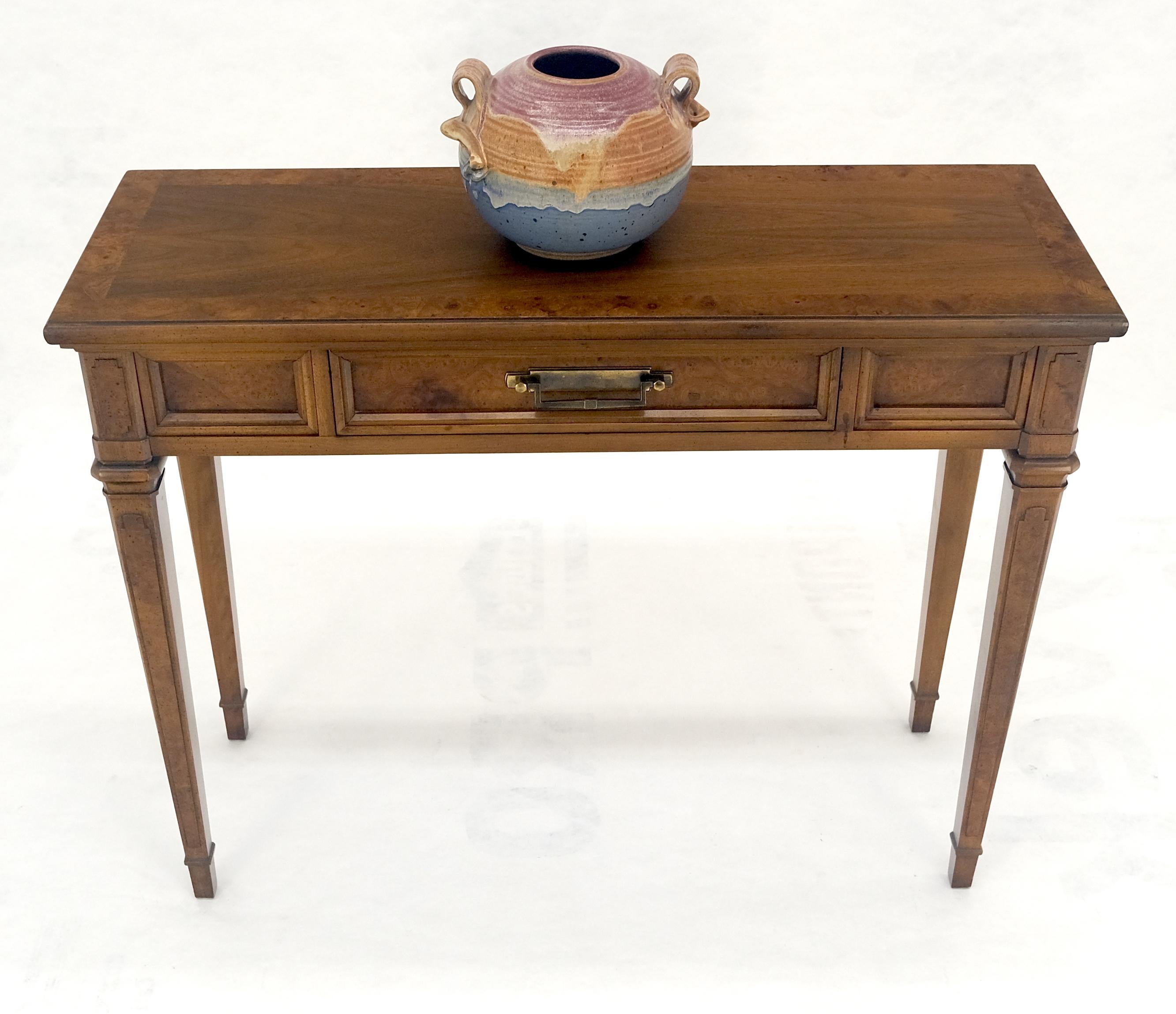 Lacquered Very Fine Burl Wood  Compact One Drawer Tapered Legs 36