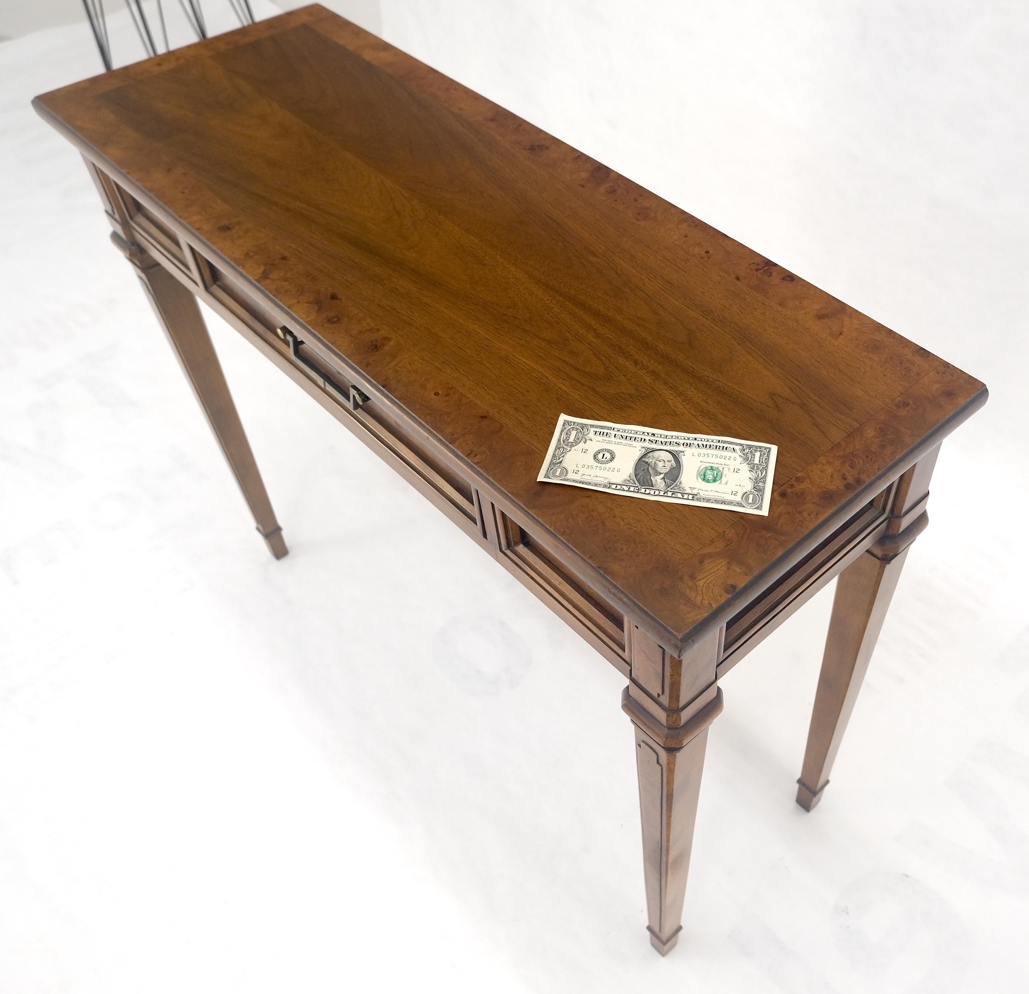 Very Fine Burl Wood  Compact One Drawer Tapered Legs 36