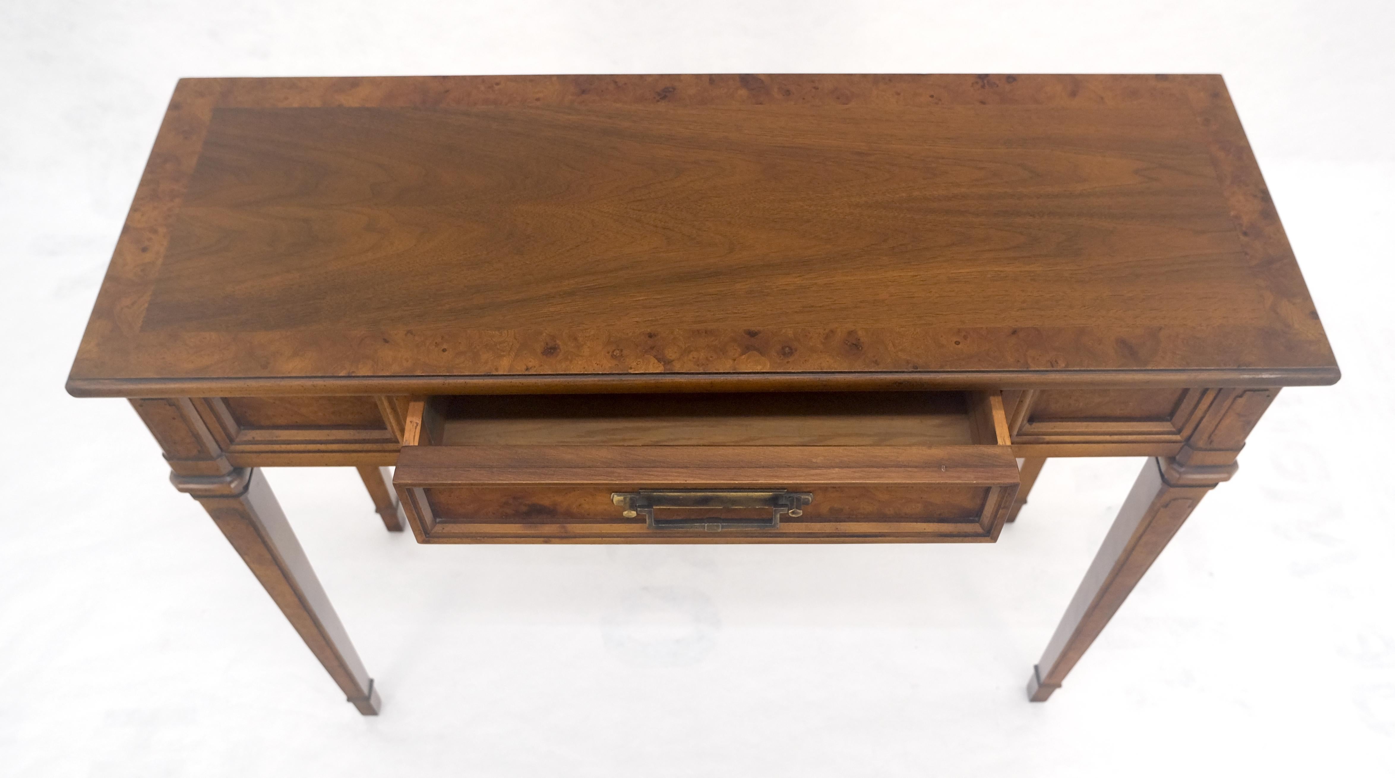 20th Century Very Fine Burl Wood  Compact One Drawer Tapered Legs 36