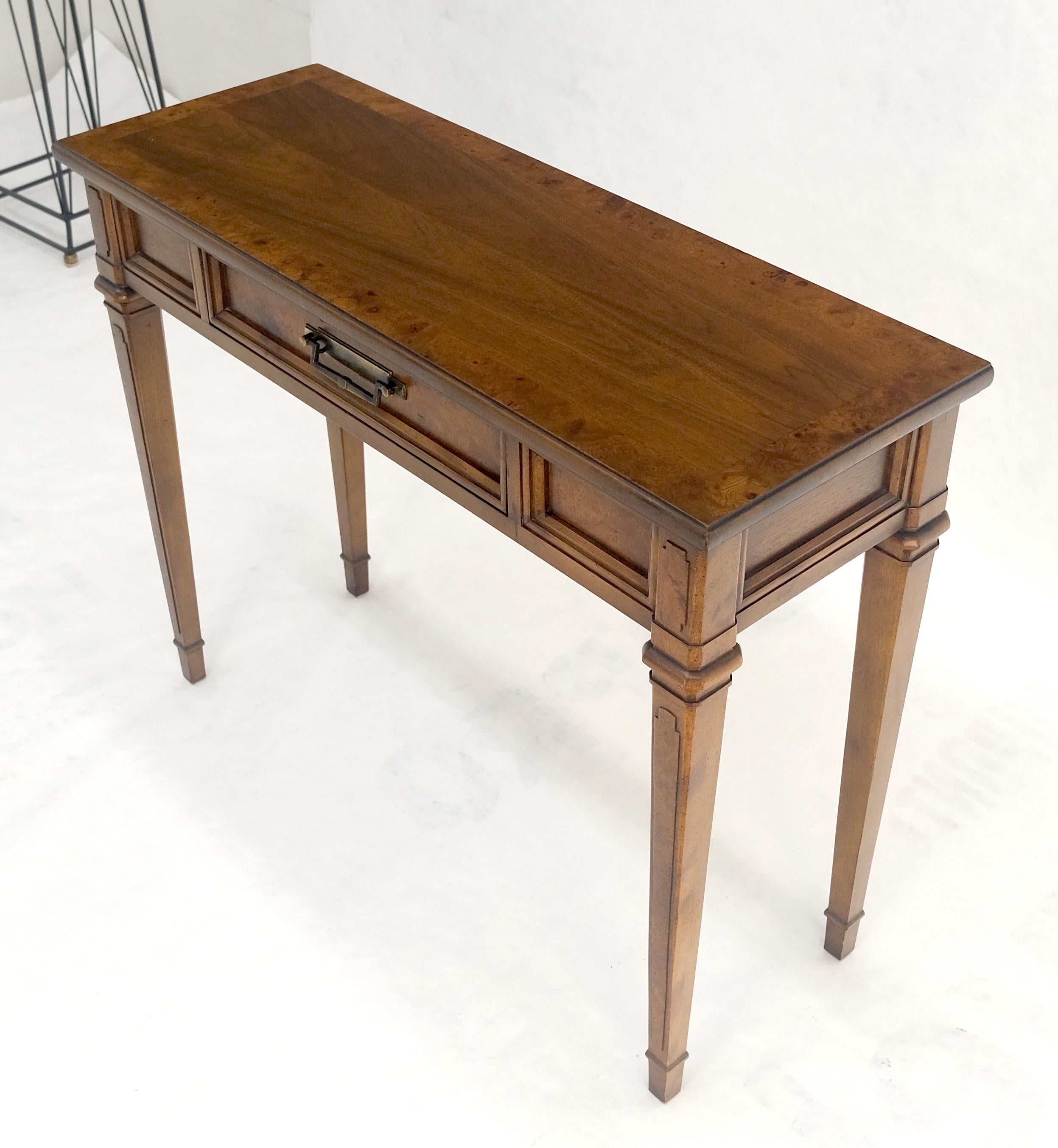 Very Fine Burl Wood  Compact One Drawer Tapered Legs 36