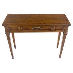 Very Fine Burl Wood  Compact One Drawer Tapered Legs 36" Wide Console Table MINT