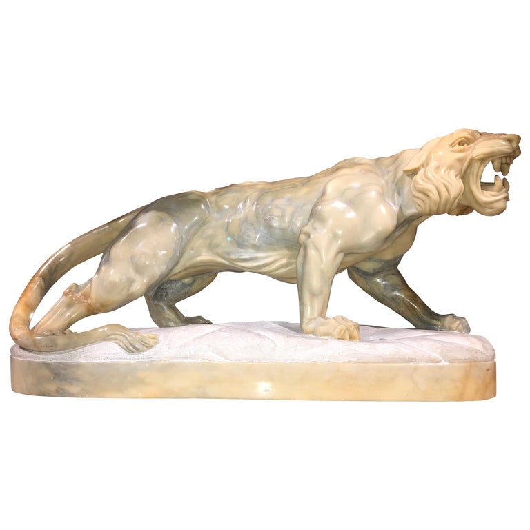 Very Fine Carved Alabaster Figure of a Tiger For Sale at 1stDibs