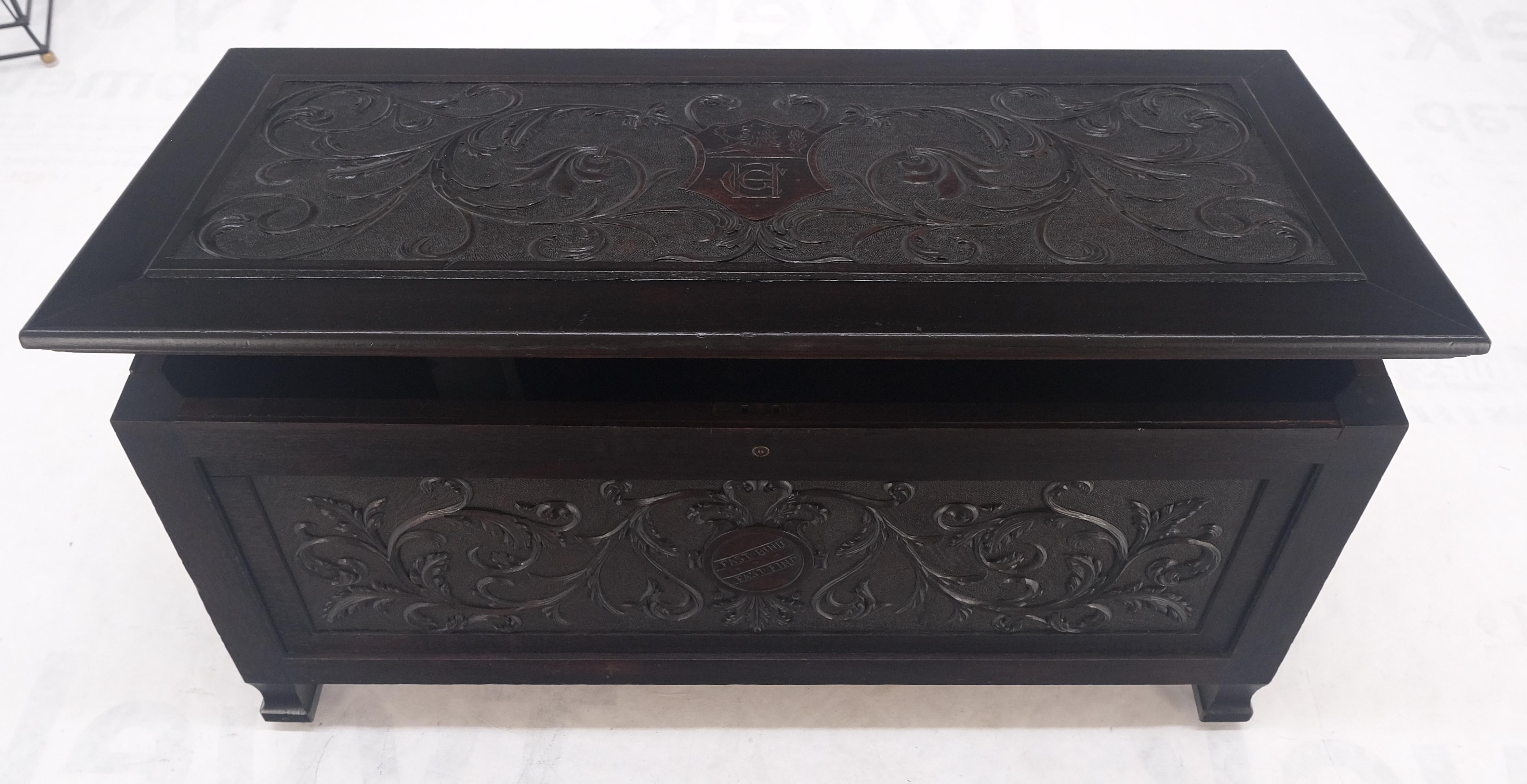 Very Fine Carved Ebonized Mahogany Trunk Hope Chest Dated 1903 Super Clean MINT! For Sale 5