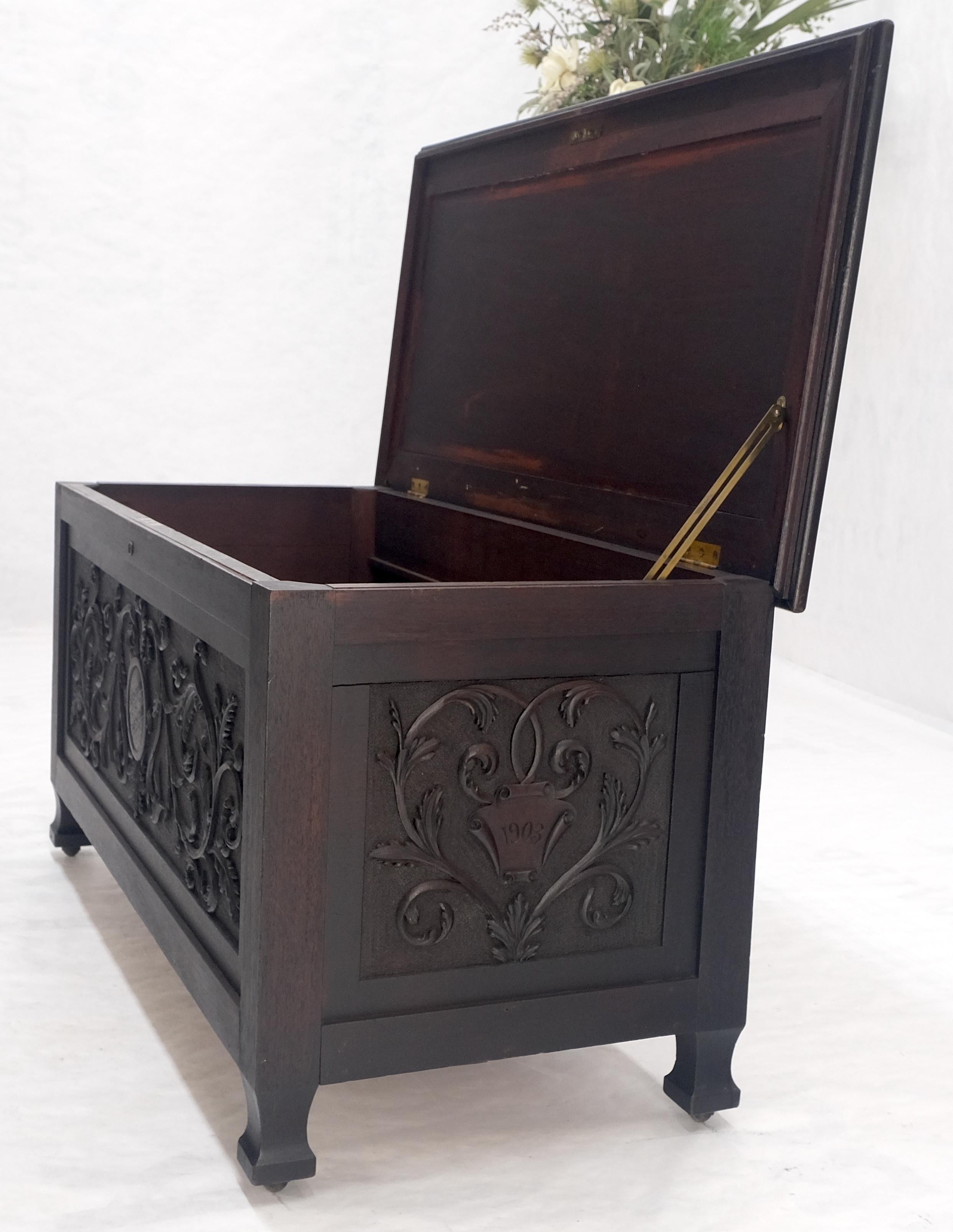 Very Fine Carved Ebonized Mahogany Trunk Hope Chest Dated 1903 Super Clean MINT! For Sale 6