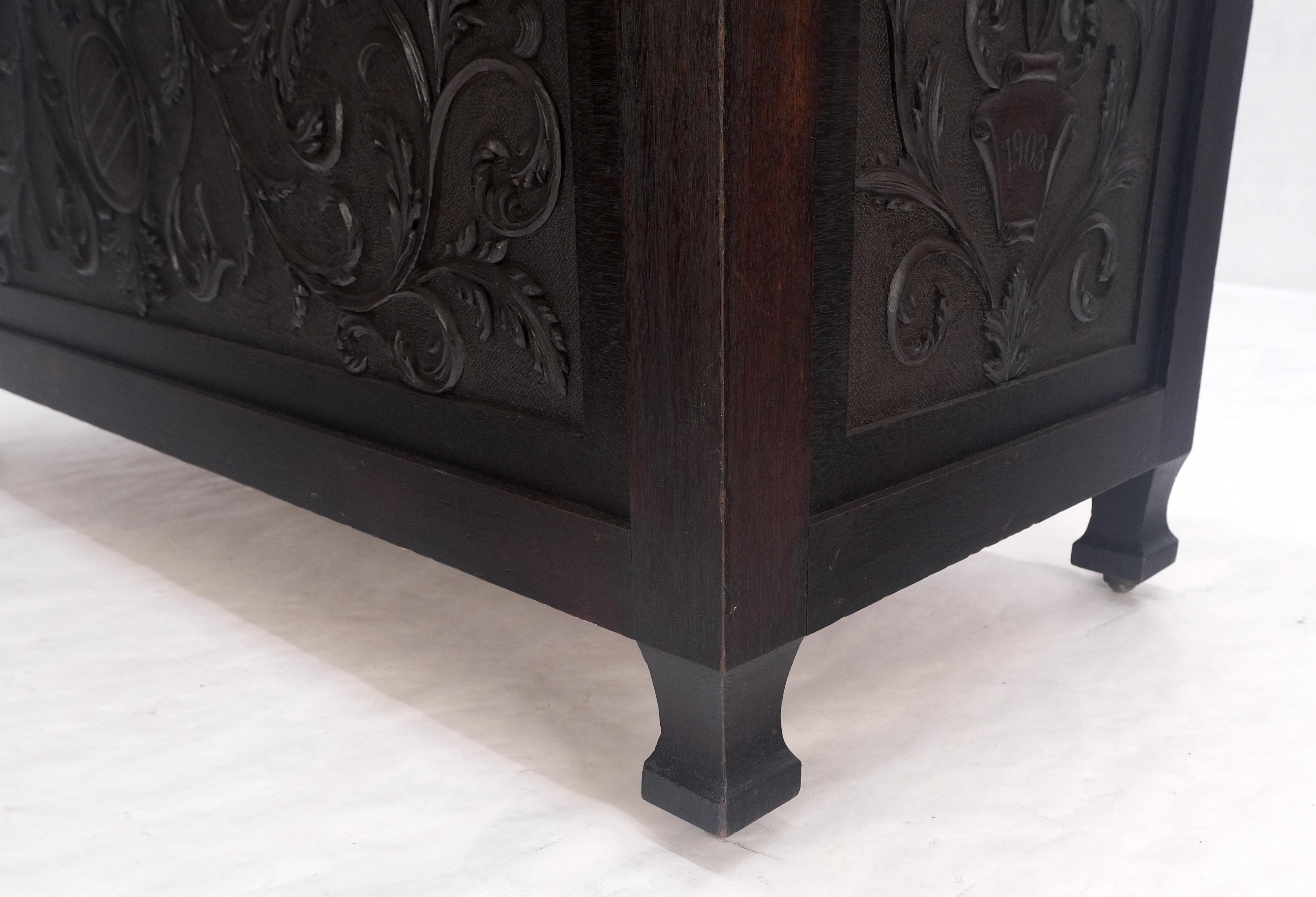 Very Fine Carved Ebonized Mahogany Trunk Hope Chest Dated 1903 Super Clean MINT! For Sale 9