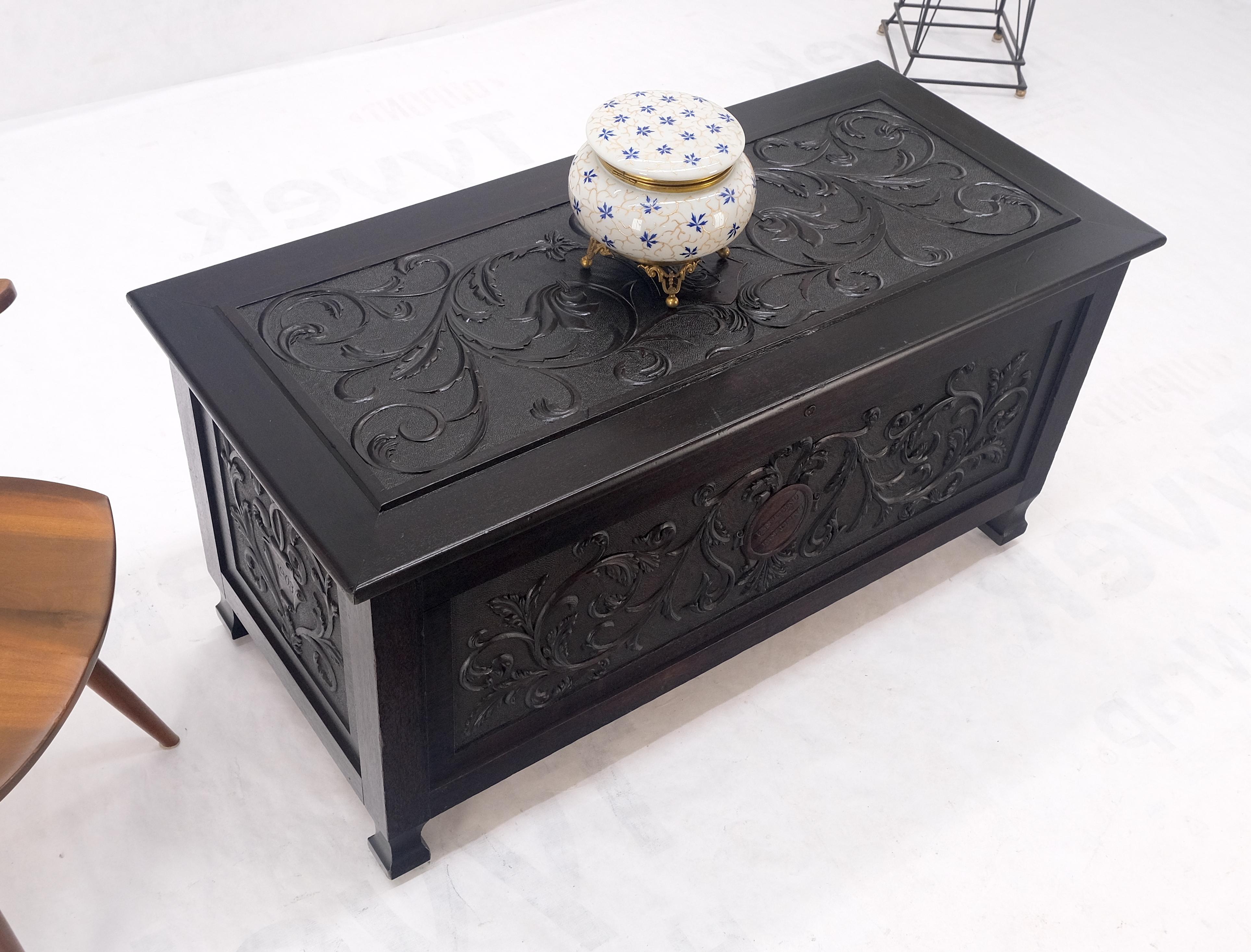 Very Fine Carved Ebonized Mahogany Trunk Hope Chest Dated 1903 Super Clean MINT! For Sale 10