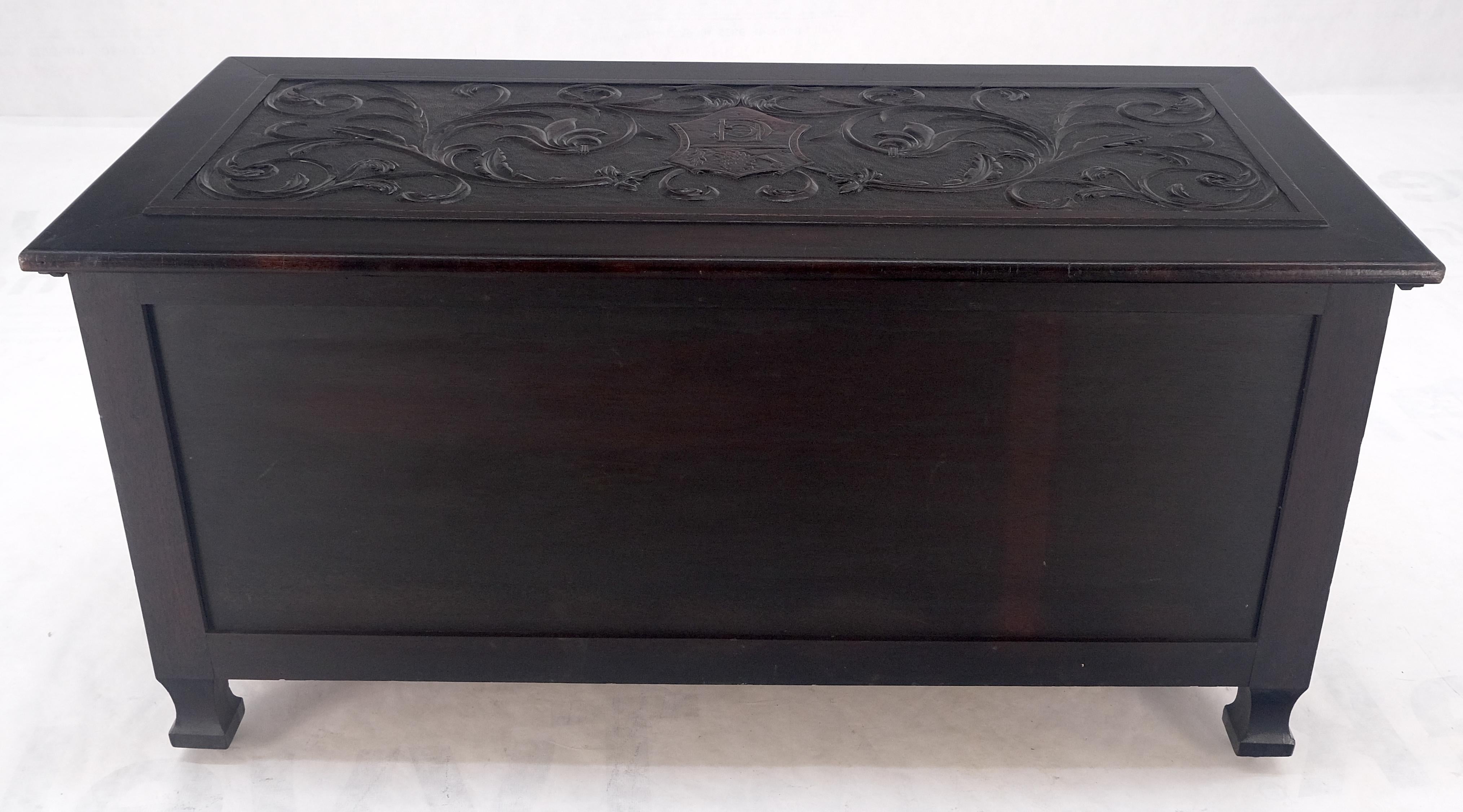 Very Fine Carved Ebonized Mahogany Trunk Hope Chest Dated 1903 Super Clean MINT! For Sale 11