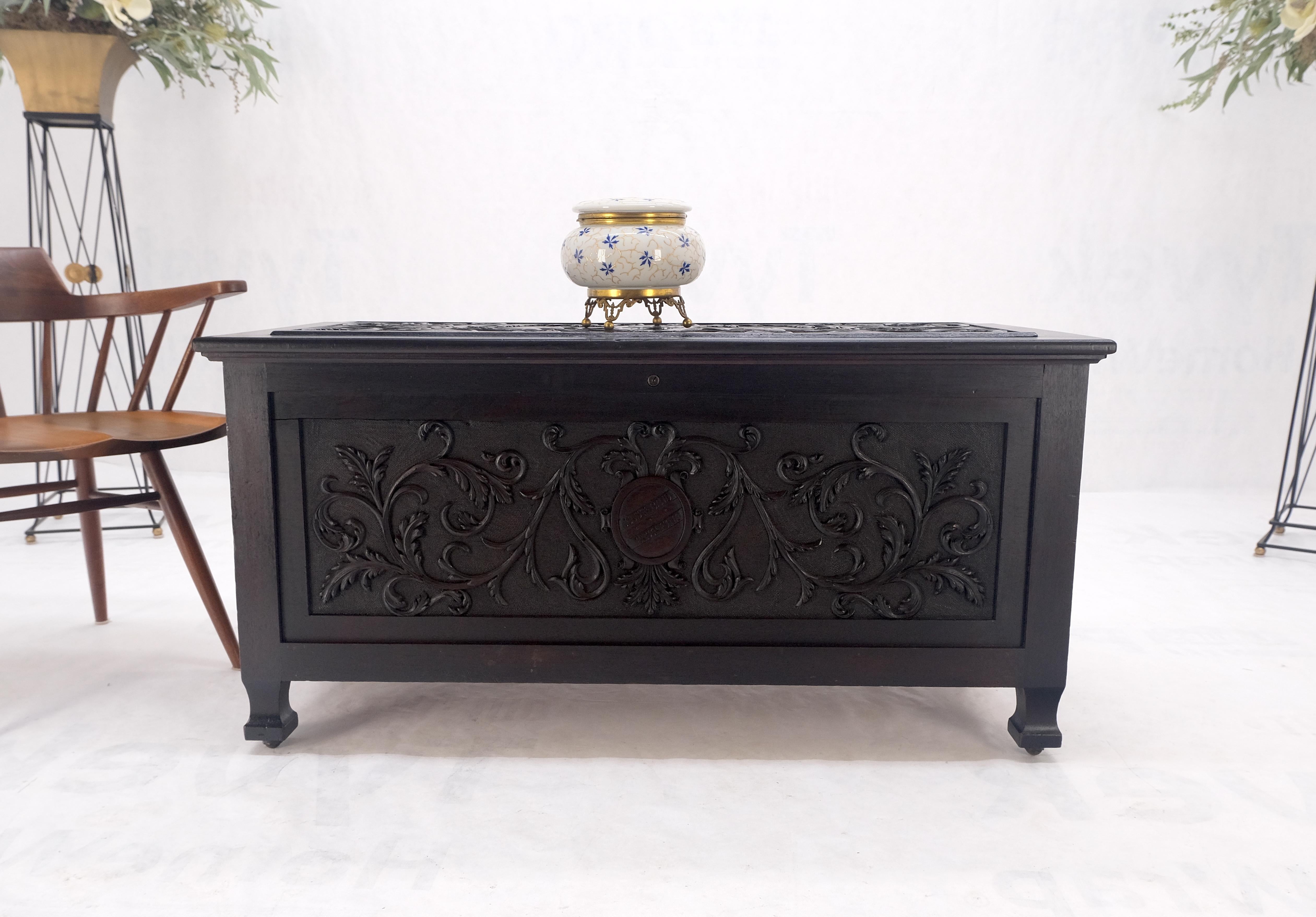 Very Fine Carved Ebonized Mahogany Trunk Hope Chest Dated 1903 Super Clean MINT! For Sale 12
