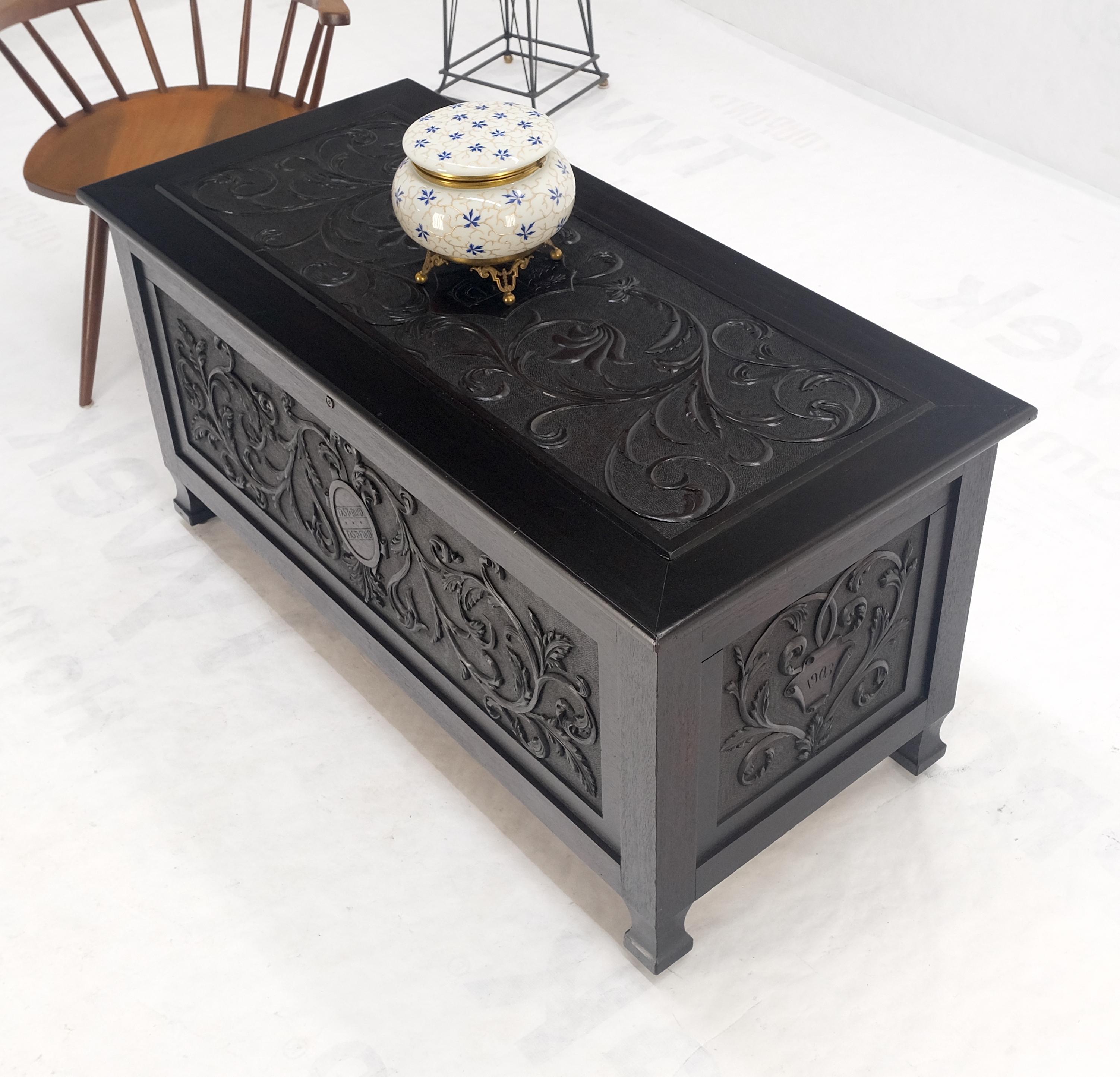 Baroque Very Fine Carved Ebonized Mahogany Trunk Hope Chest Dated 1903 Super Clean MINT! For Sale