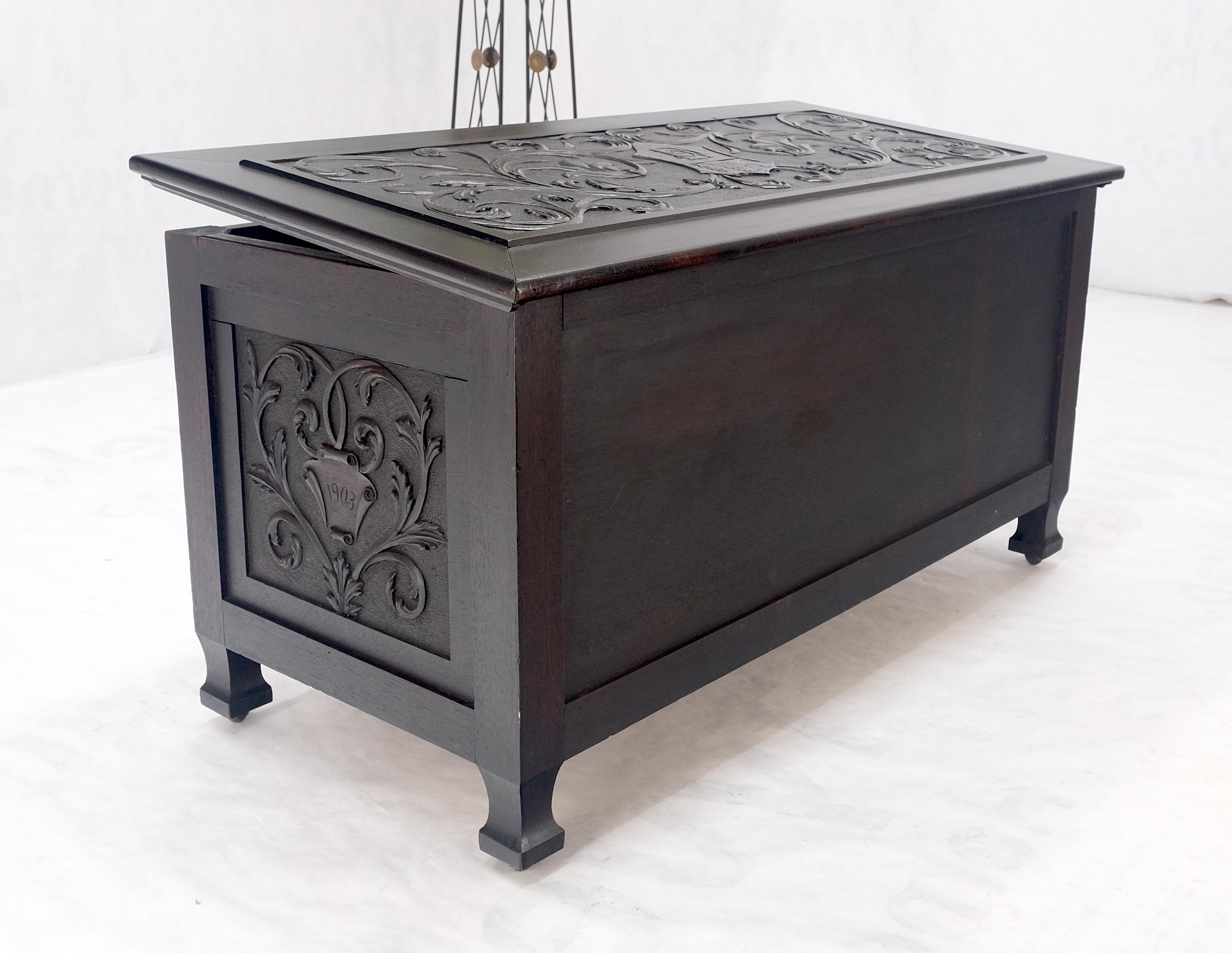 Very Fine Carved Ebonized Mahogany Trunk Hope Chest Dated 1903 Super Clean MINT! In Excellent Condition For Sale In Rockaway, NJ