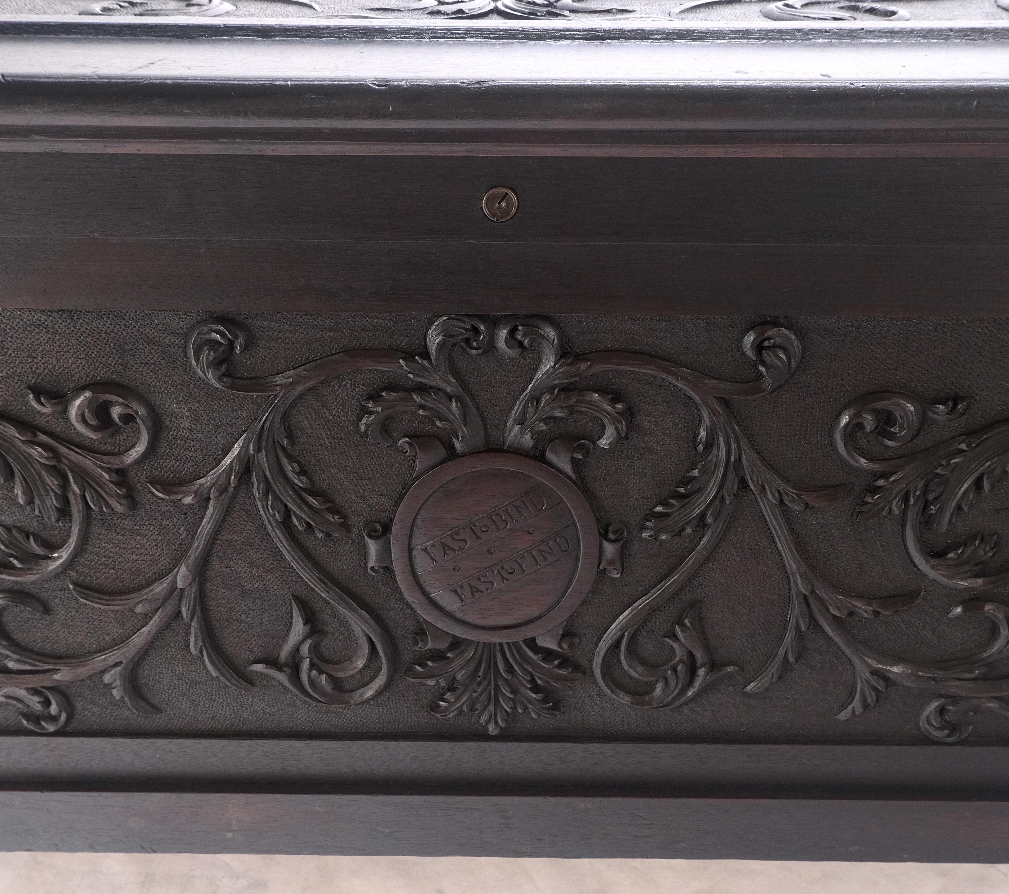 20th Century Very Fine Carved Ebonized Mahogany Trunk Hope Chest Dated 1903 Super Clean MINT! For Sale