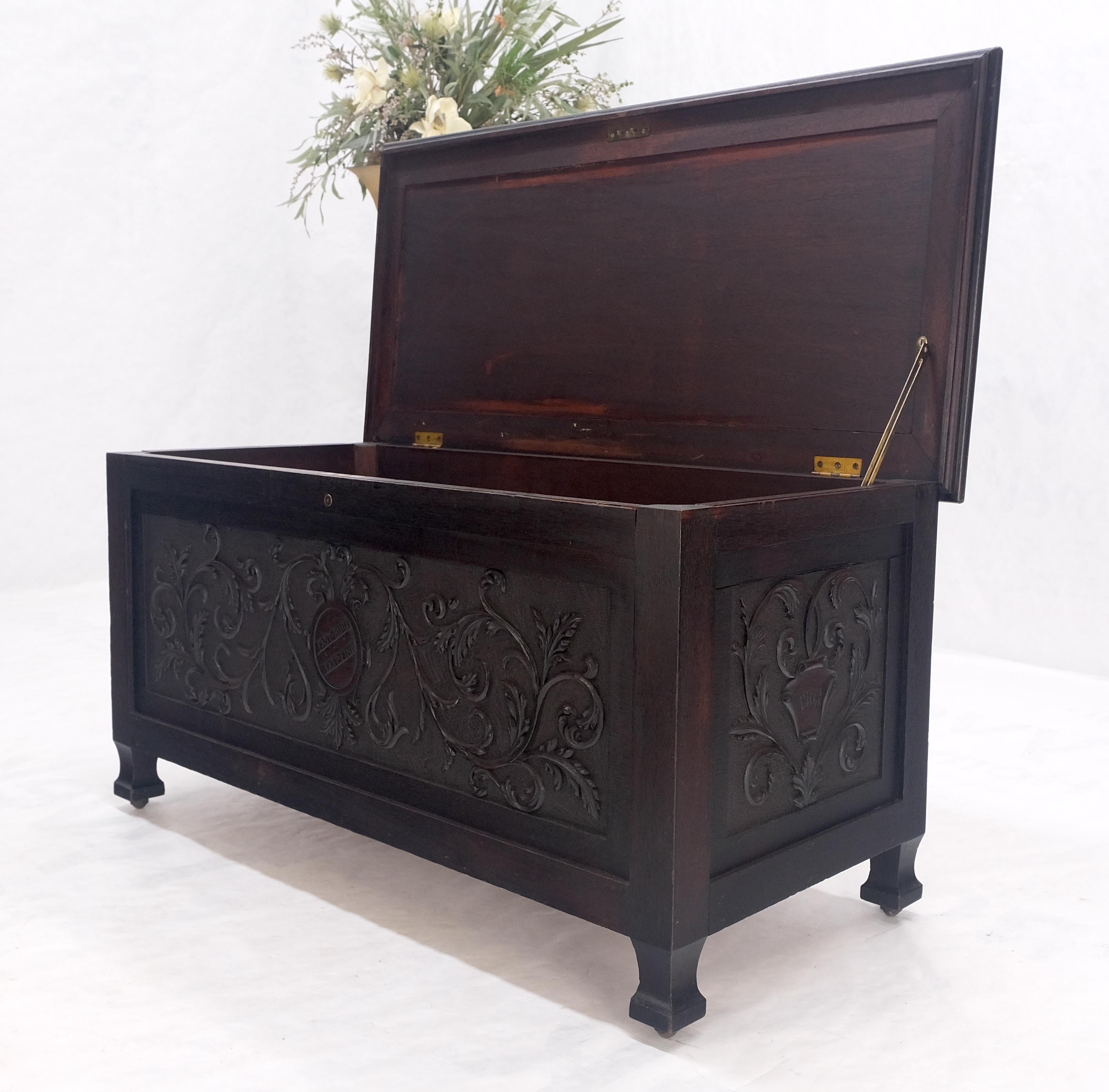 Very Fine Carved Ebonized Mahogany Trunk Hope Chest Dated 1903 Super Clean MINT! For Sale 1