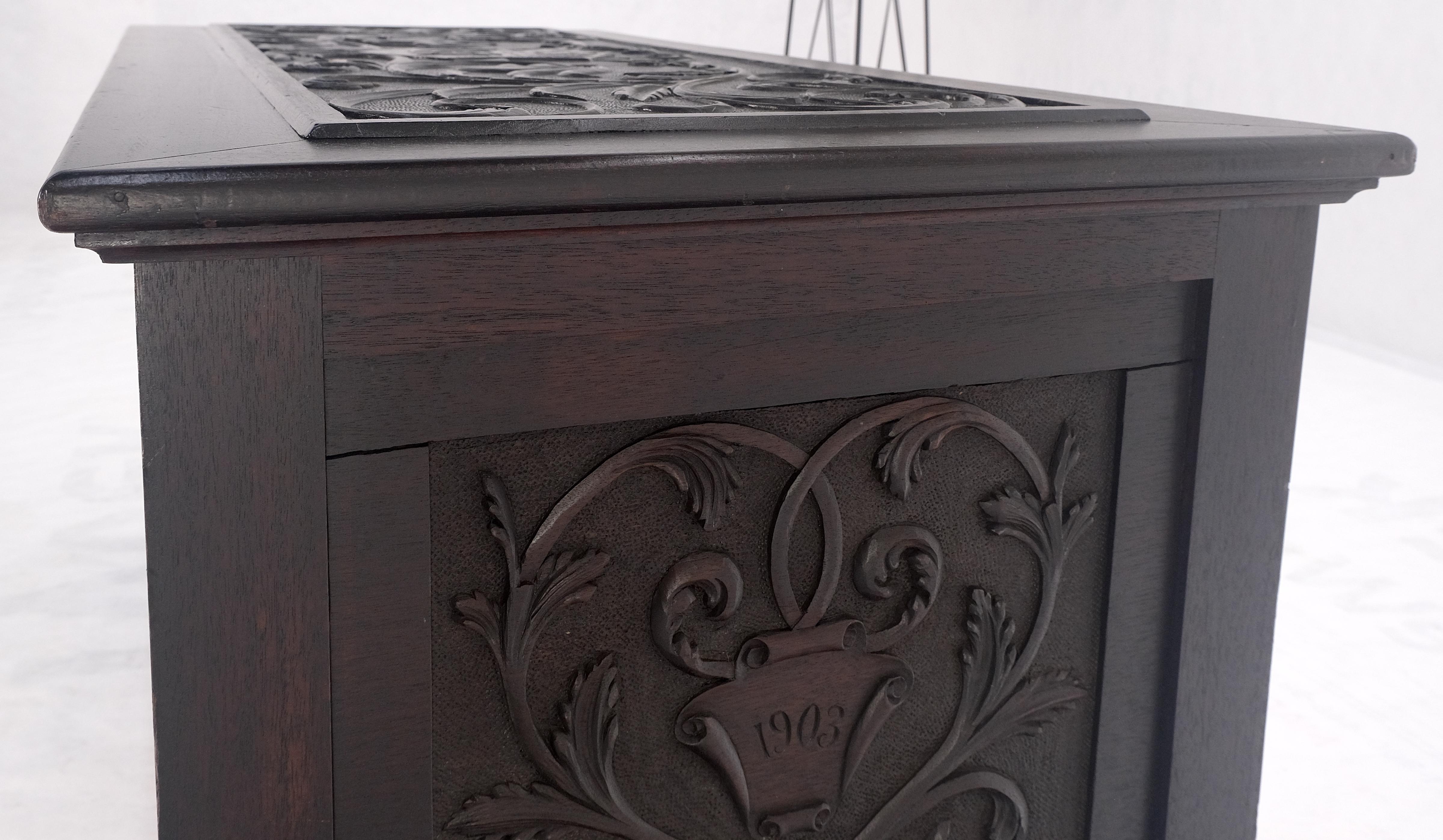 Very Fine Carved Ebonized Mahogany Trunk Hope Chest Dated 1903 Super Clean MINT! For Sale 2