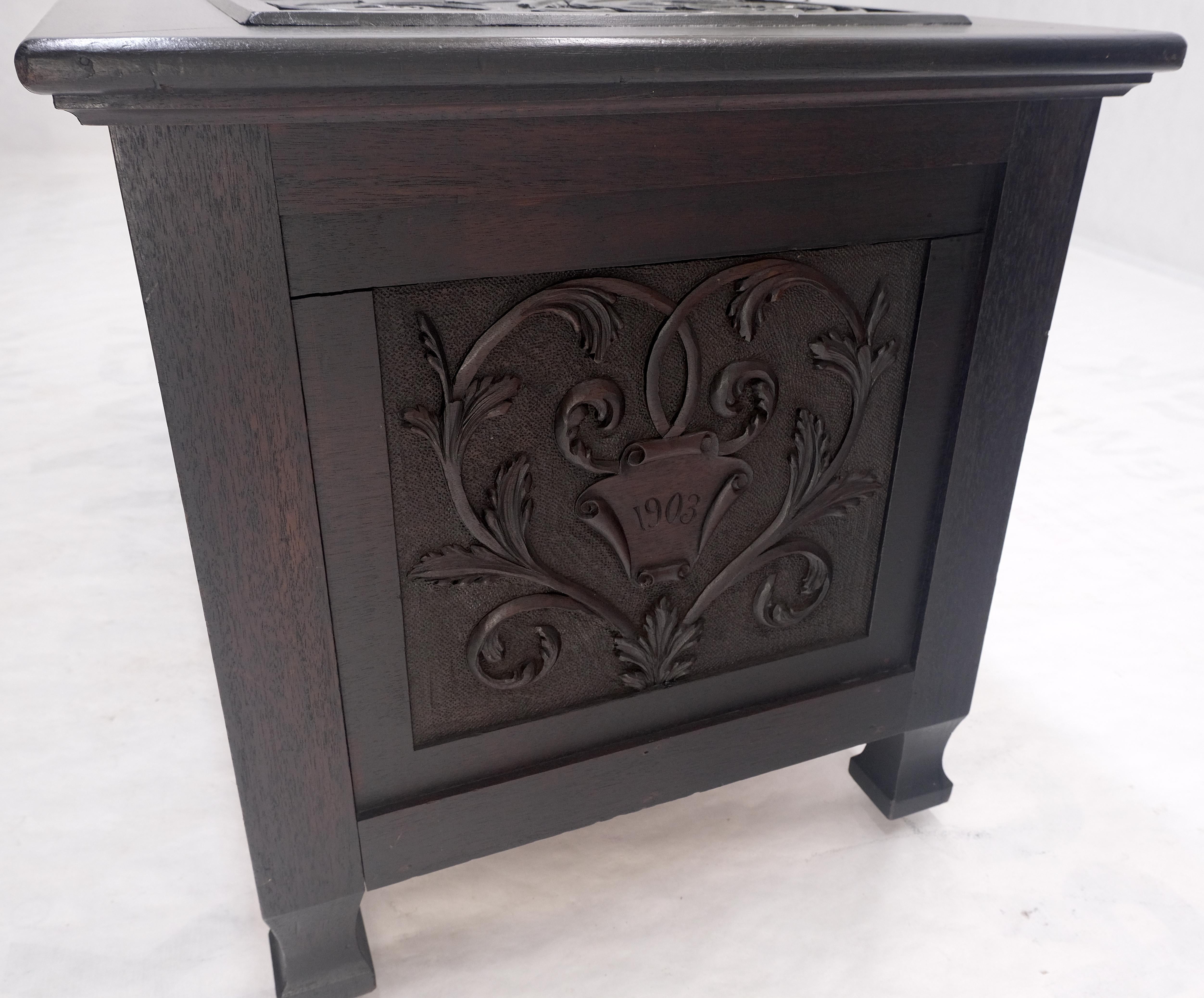 Very Fine Carved Ebonized Mahogany Trunk Hope Chest Dated 1903 Super Clean MINT! For Sale 4