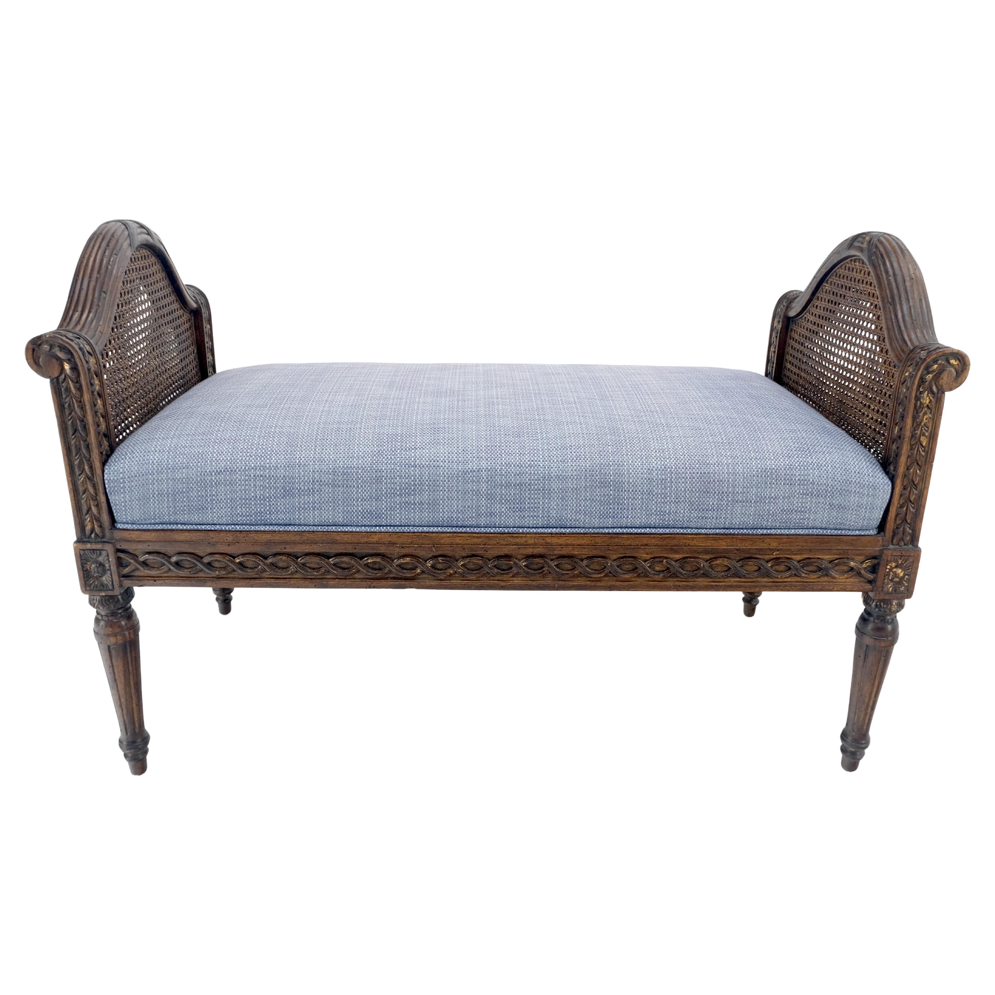 Very Fine Carved French Upholstered Bench w/ Cane Panels MINT