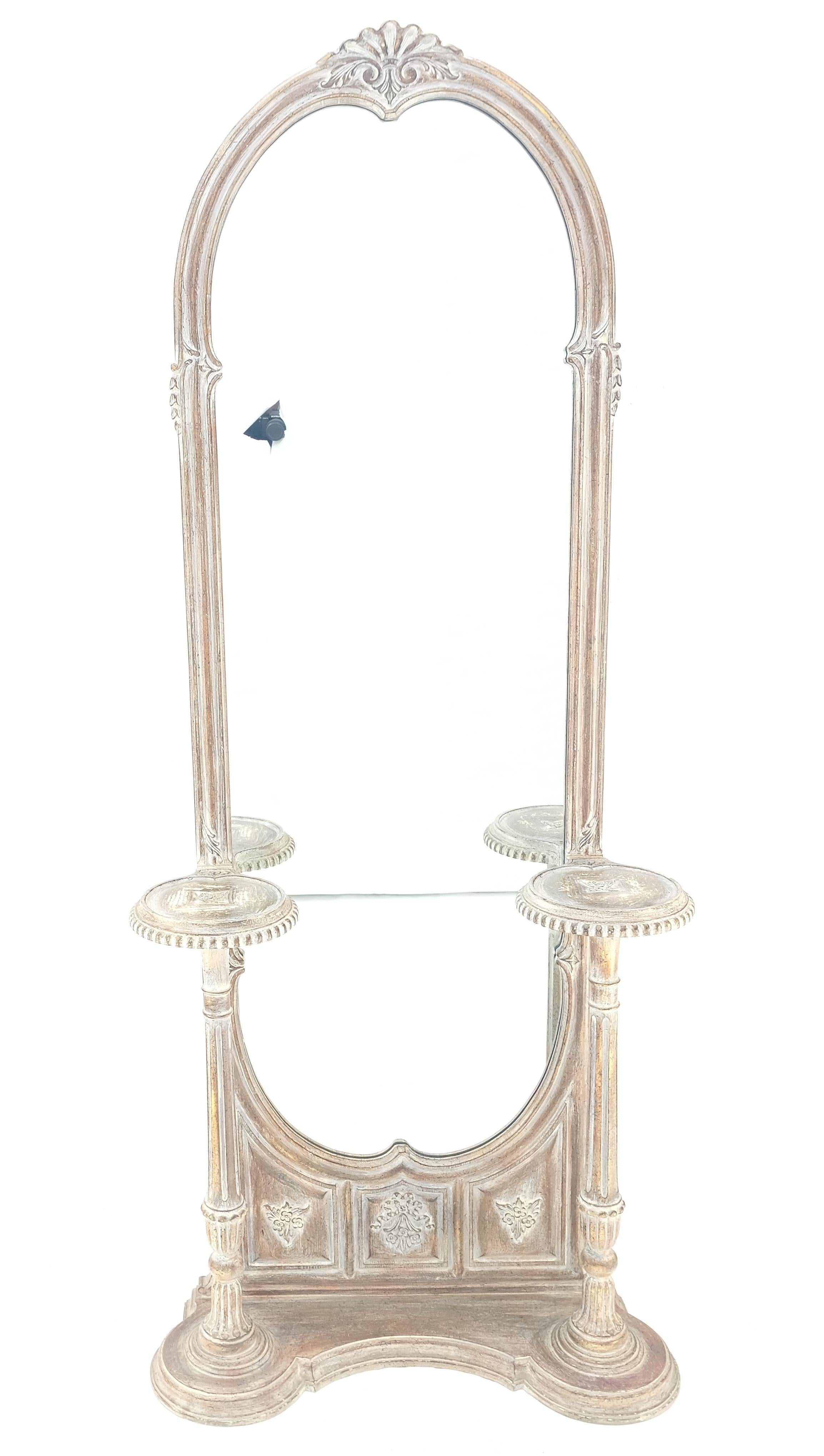 Peint Très beau miroir de quai en bois sculpté et doré avec piédestaux intégrés, porte-fleurs MINT ! en vente
