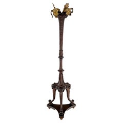Used Very Fine Carved Mahogany Rams Heads Floor lamp Base Gold Leaf Leafs Horner Attr