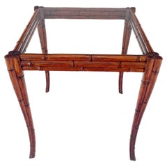 Very Fine Carved Oak Faux Bamboo Glass Top Tapered Sabre Leg End Side Table MINT
