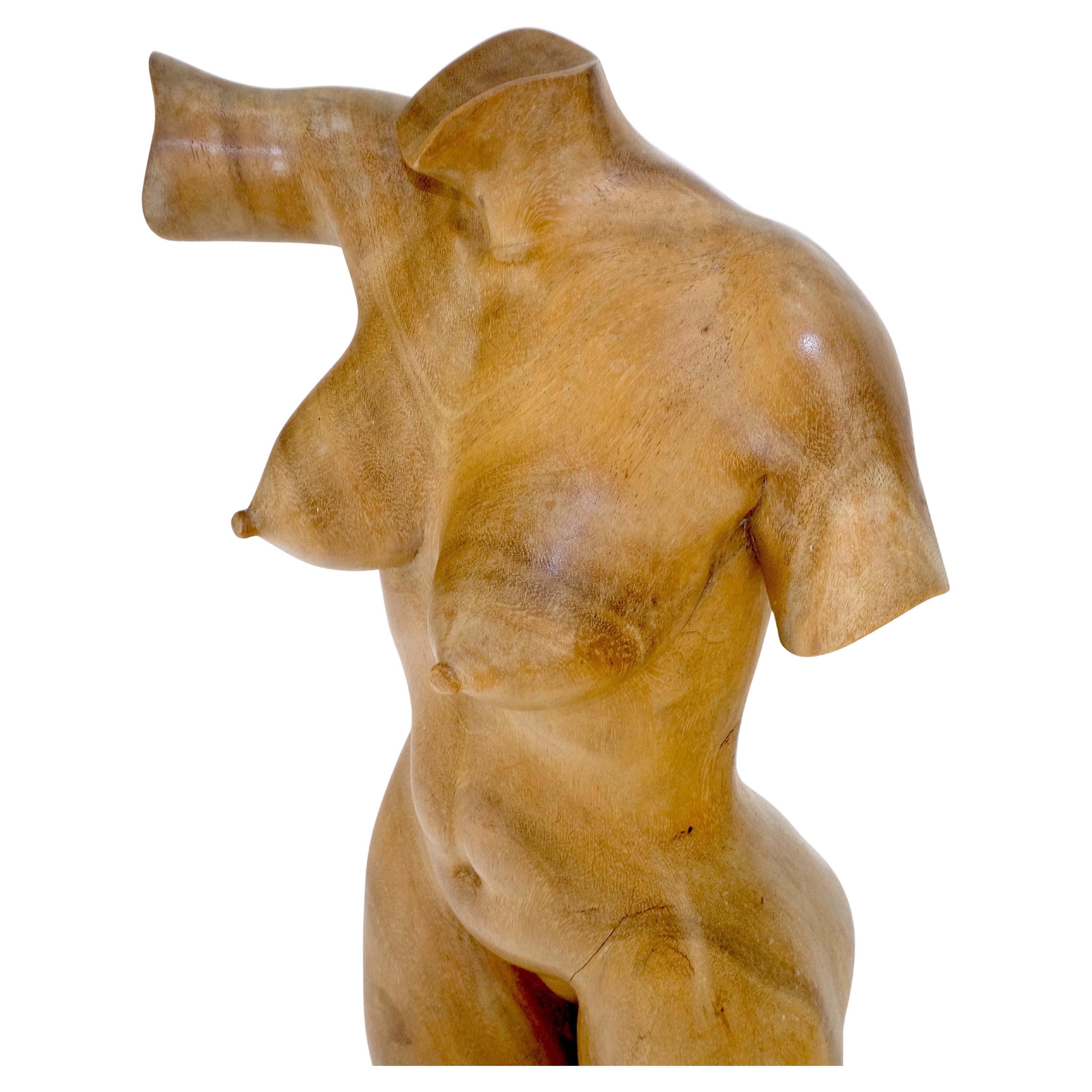 Very Fine Carved Oiled Mango Wood Sculpture of a Nude Female Bust MINT