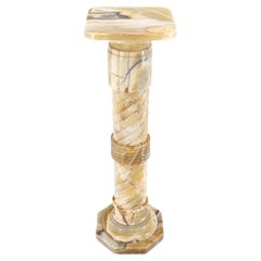 Very Fine Carved Onyx Marble Stone Twisted Rope Style Large Pedestal Mint!