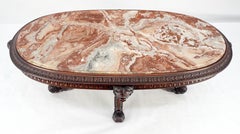Very Fine Carved Oval Rouge Marble Top Regency Revival Coffee Table MINT