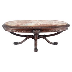 Very Fine Carved Oval Rouge Marble Top Regency Revival Coffee Table MINT
