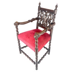 Braccia di serpente intagliate molto finemente Gambe ritorte Finali Antiquariato Gotico  Poltrona MINT
