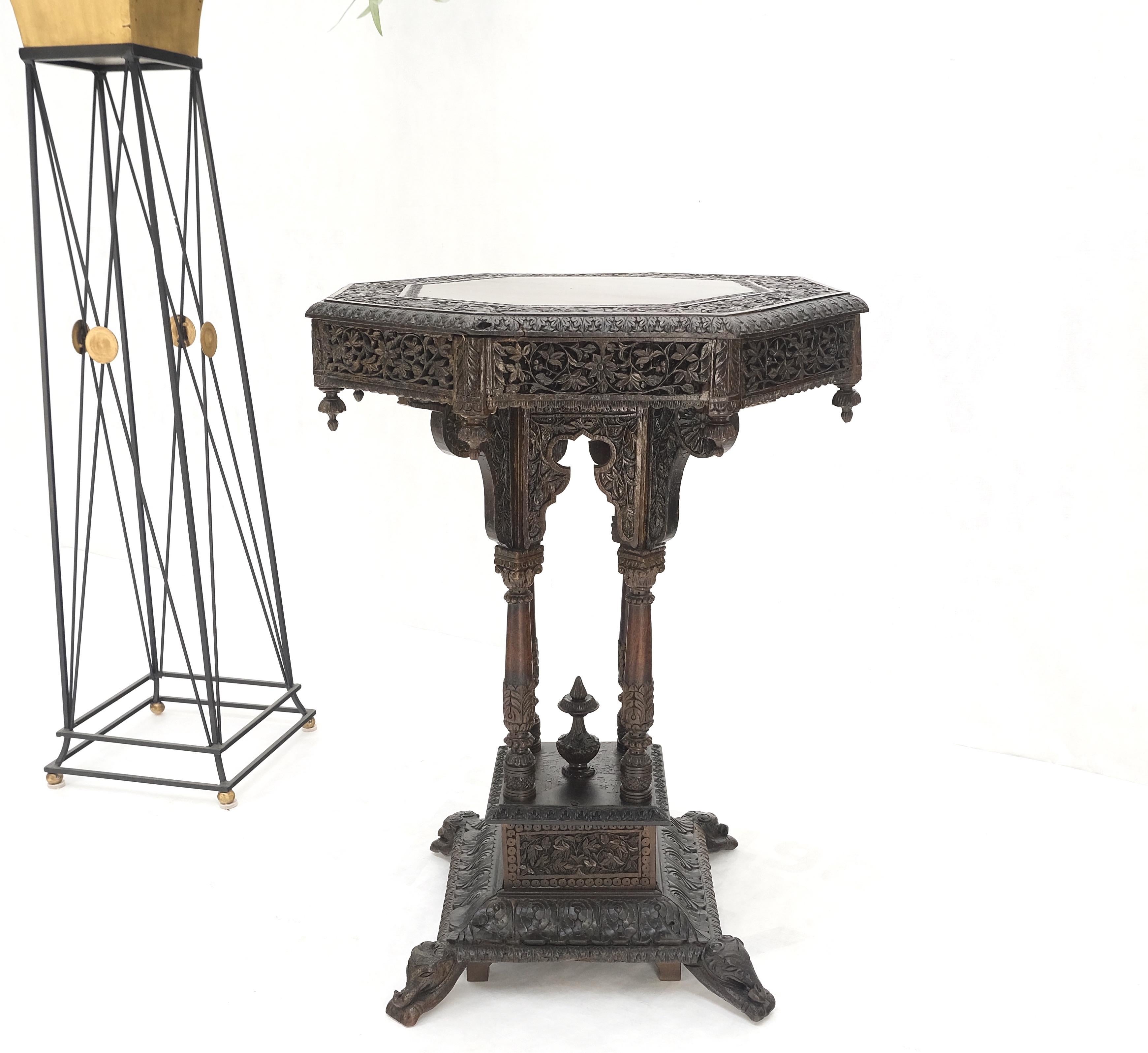 Painted Very Fine Carved Solid Rosewood Asian Oriental Lamp Occasional Stand Table Mint  For Sale