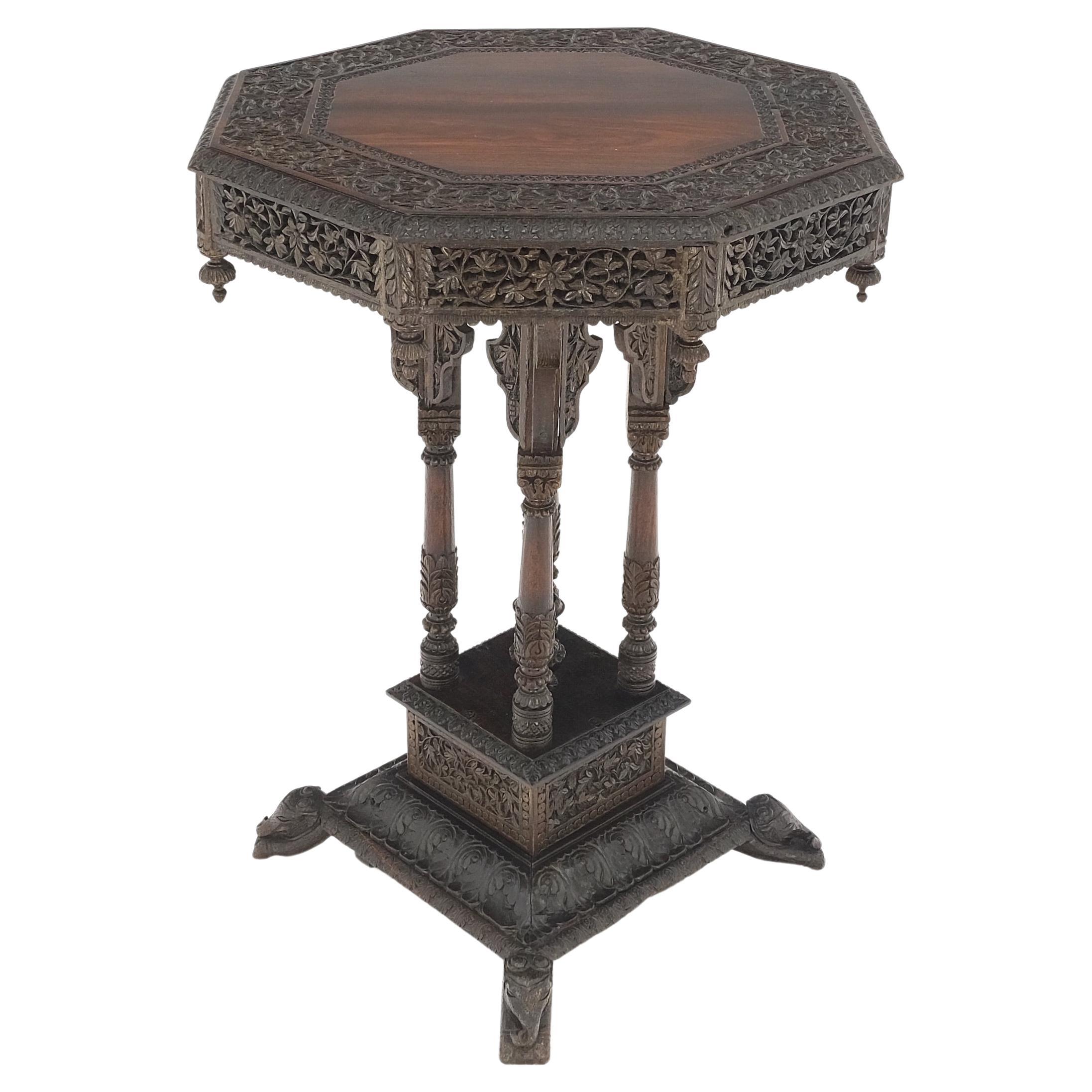 Very Fine Carved Solid Rosewood Asian Oriental Lamp Occasional Stand Table Mint 