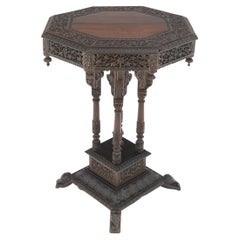 Antique Very Fine Carved Solid Rosewood Asian Oriental Lamp Occasional Stand Table Mint 