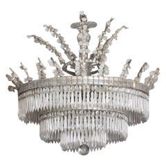 Antique Very Fine Chandelier Pendant Silver over Bronze and Crystal