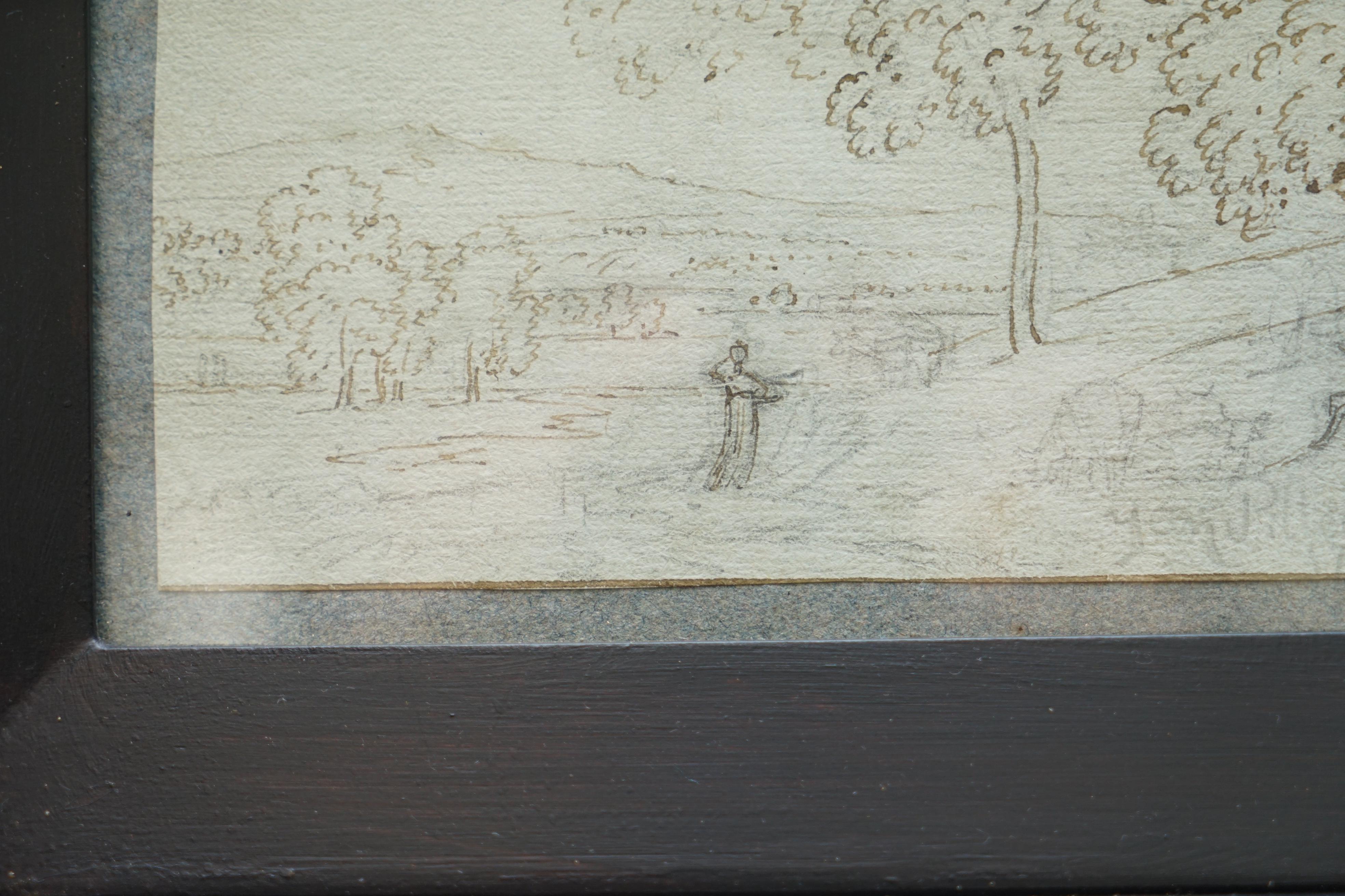 George II Very Fine circa 1750 French School Study of a Classical Landscape Graphite & Pen For Sale