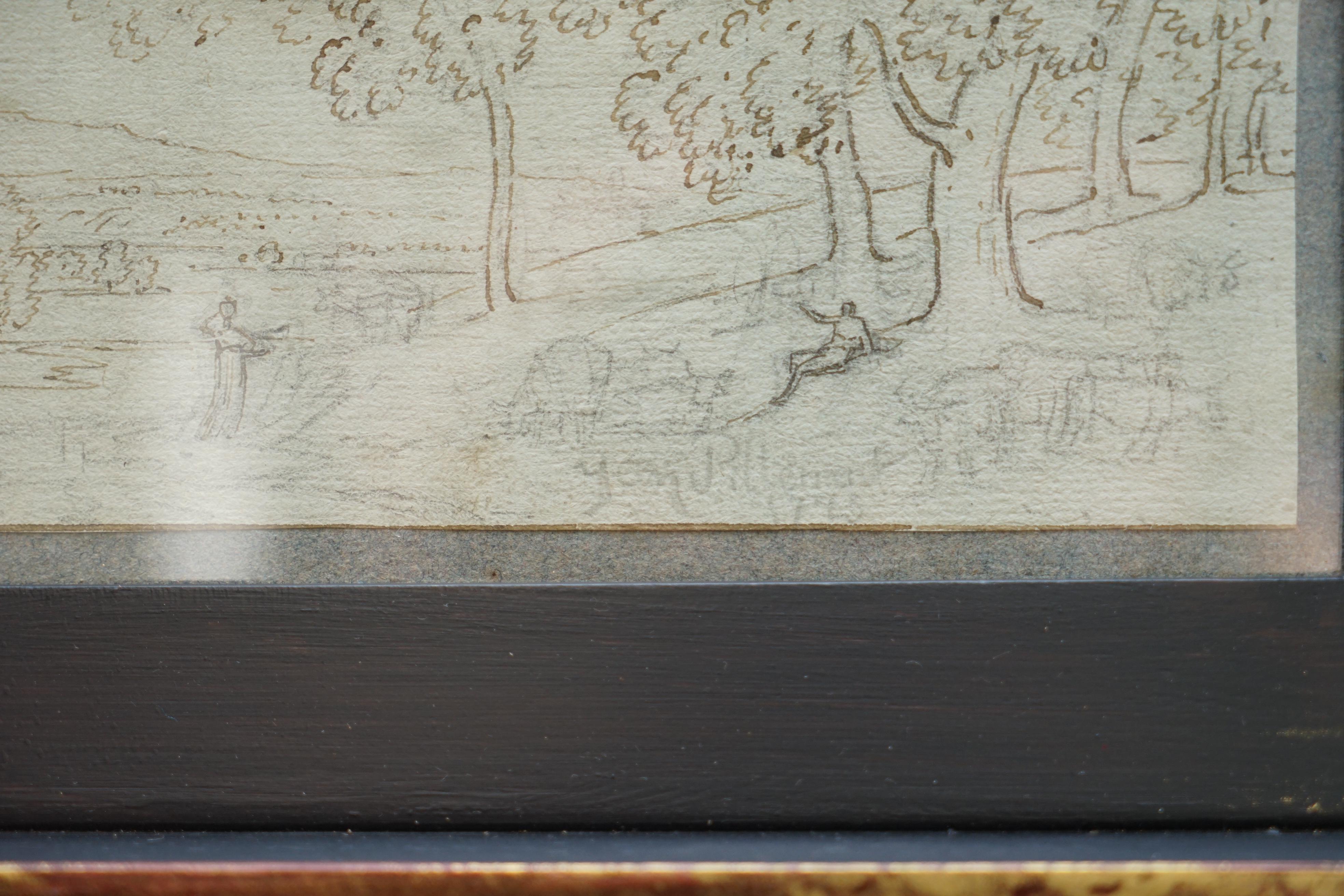 Très belle étude d'un paysage classique en graphite et stylo de l'école française datant d'environ 1750 Bon état - En vente à West Sussex, Pulborough