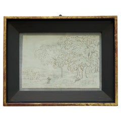 Very Fine circa 1750 French School Study of a Classical Landscape Graphite & Pen