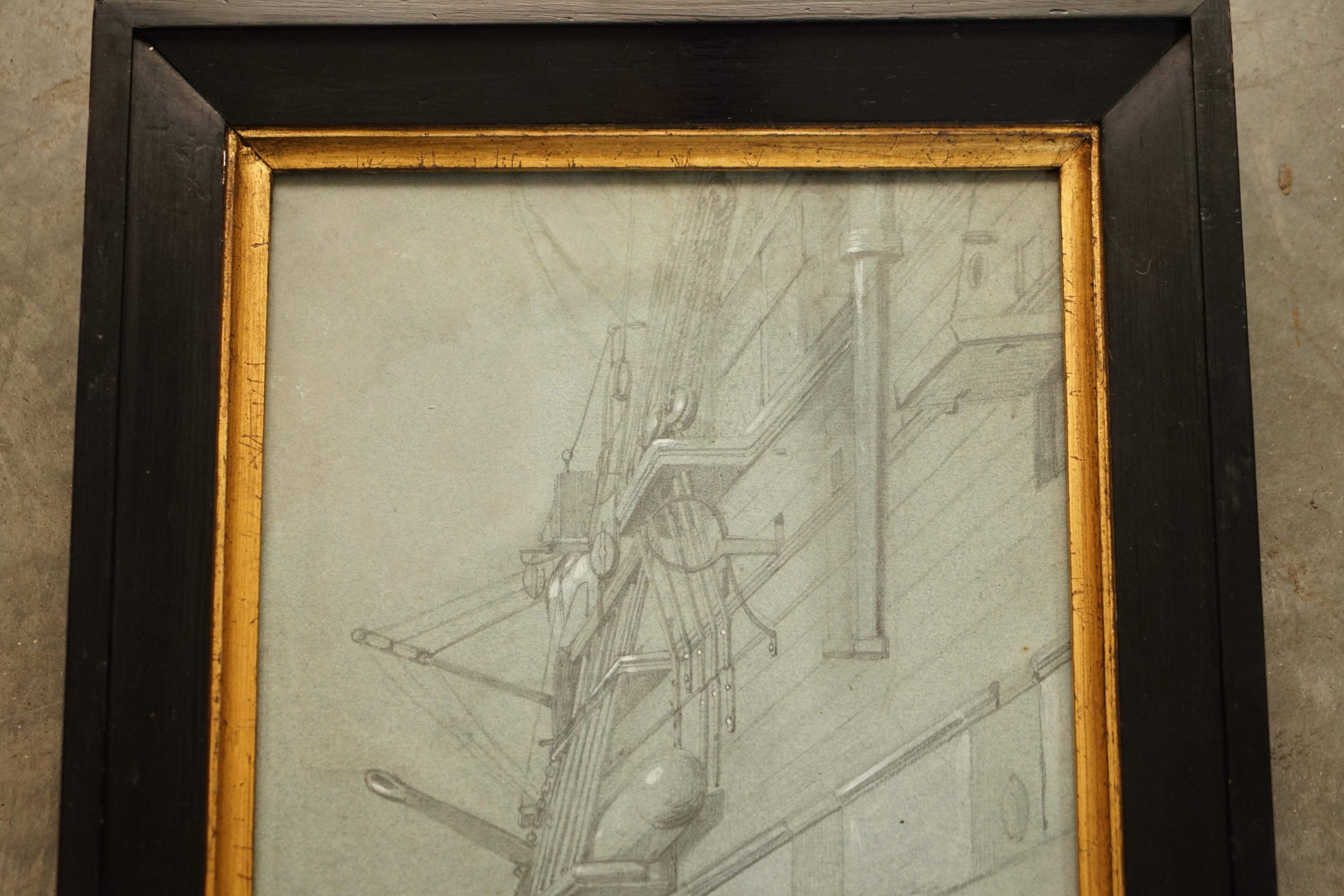 We are delighted to offer this exquisite circa 1850 French school chalk on paper sketch of the side of a ship

A beautiful example of the French school, the piece is very serene and looks intriguing

Condition wise is as pictured, very